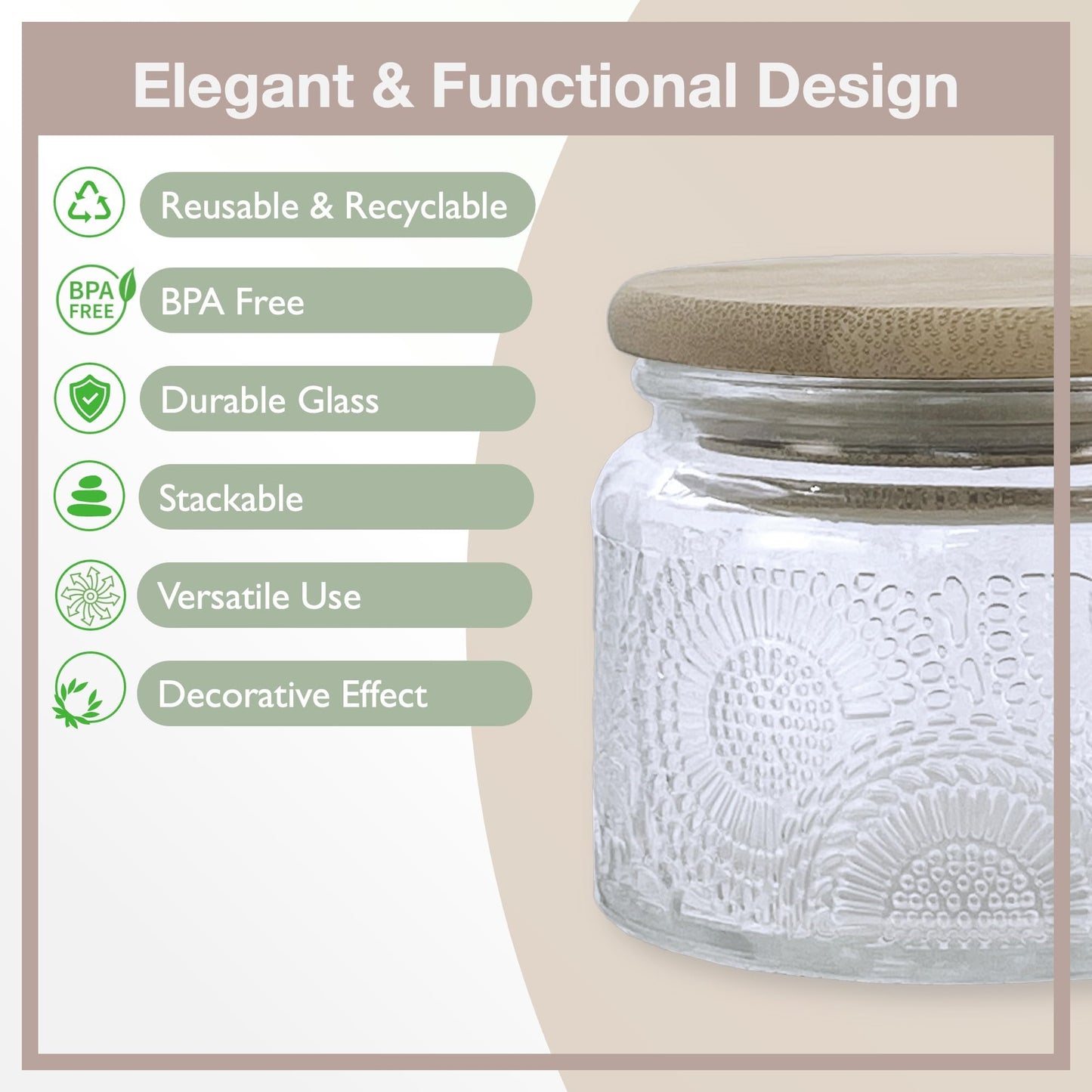 LINGSHINE 4 oz Decorative Mini Glass Jars with Bamboo Lids (24 pack, 4 Colors)