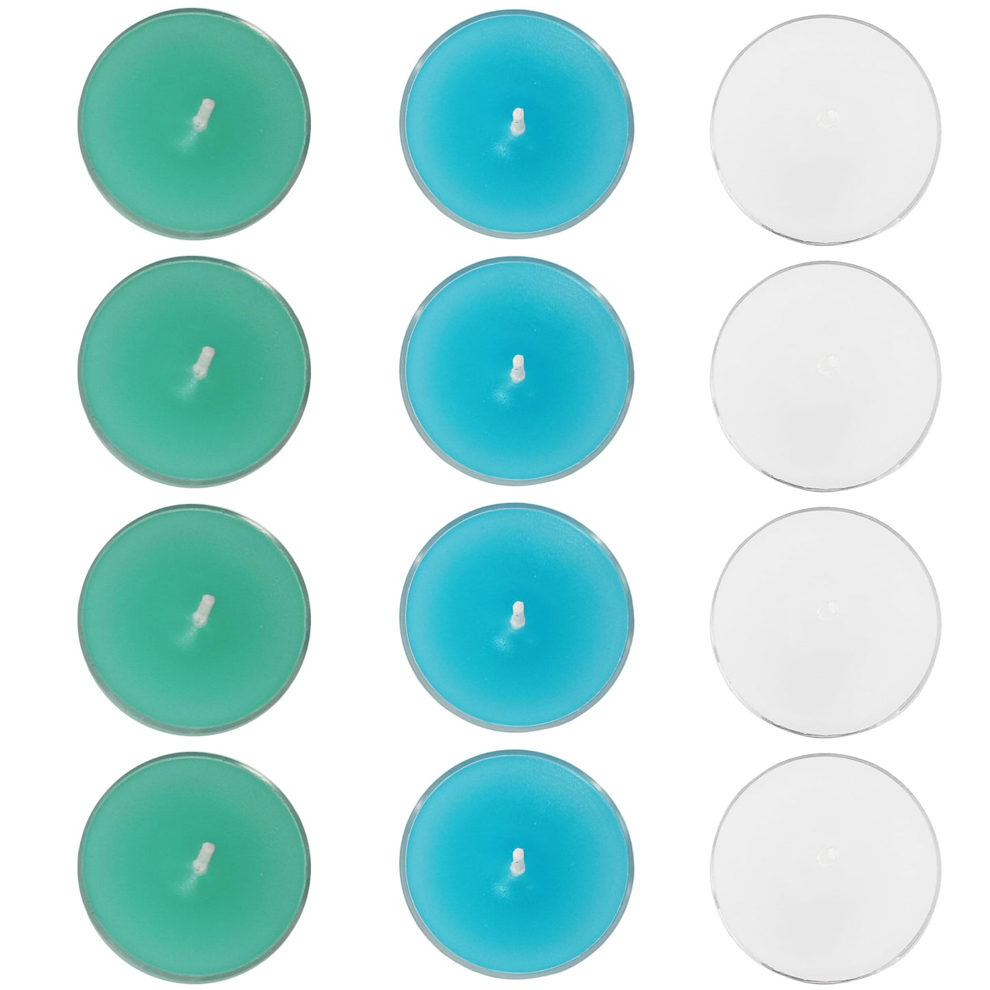 Scented Tea Light Candles 12 Pack Hand Poured 3 Color Smokeless 4 Hours Clean Burning Small Round Clear Cups Tealight Candles for Romantic Dinners Wedding Centerpieces Cozy Evenings