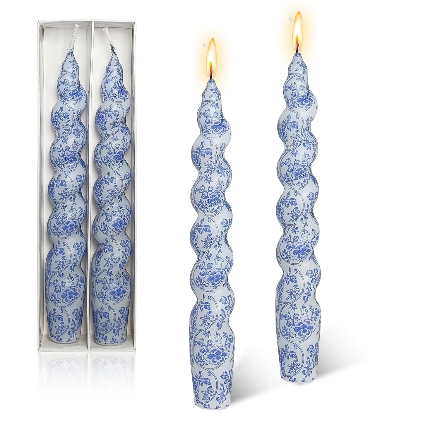Unscented Floral Spiral Taper Candle Orchid Printed 7.5 Inch Long Burning Twisted Candle for Home Dinner Decor Gifts,2Pcs