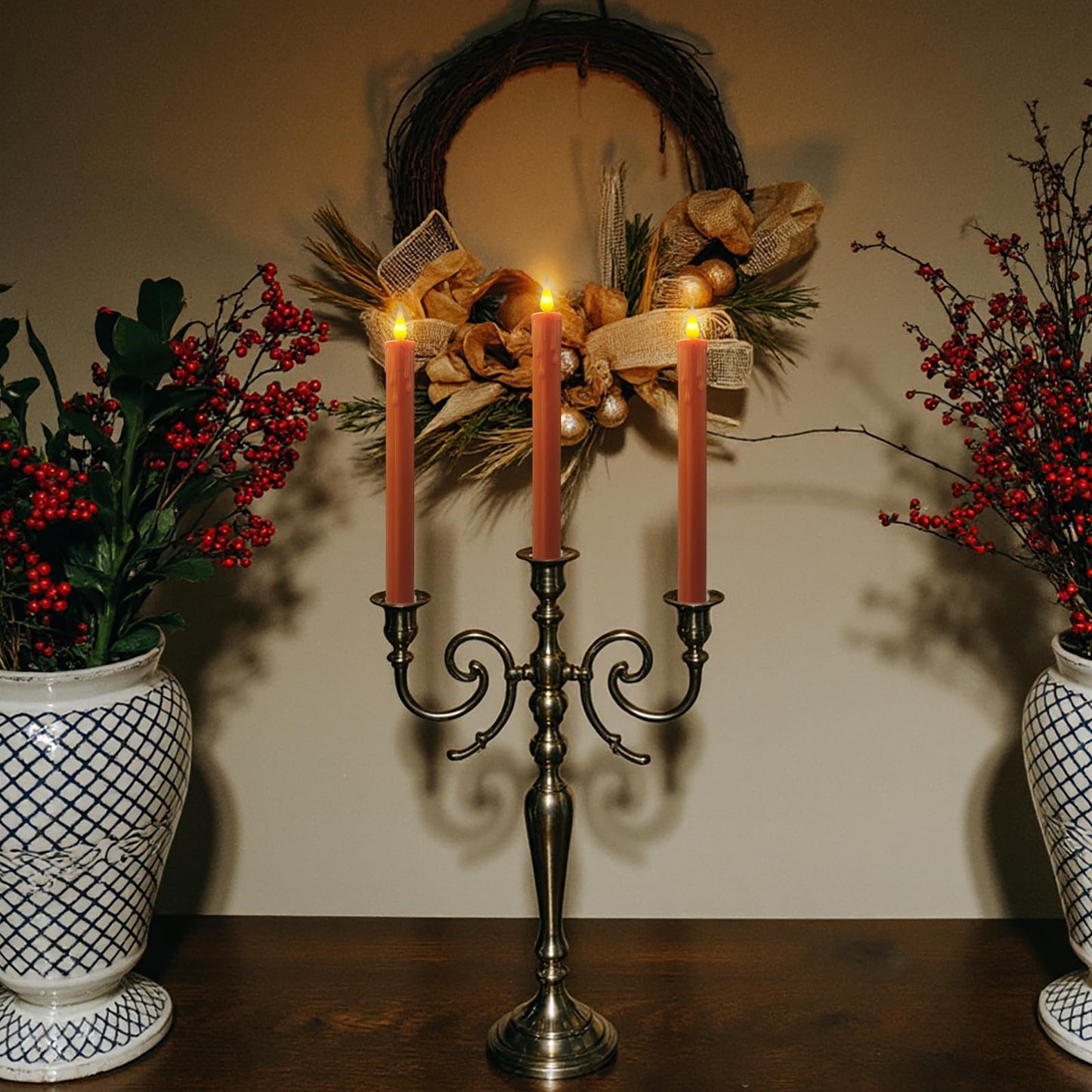 Flameless Taper Candles -10 inch 6 Pack Orange Candle Sticks with 3D Flickering Effect & 10-Key Remote, Realistic Battery Operated Candlesticks for Christmas Decor, Weddings, Halloween, Home Decor