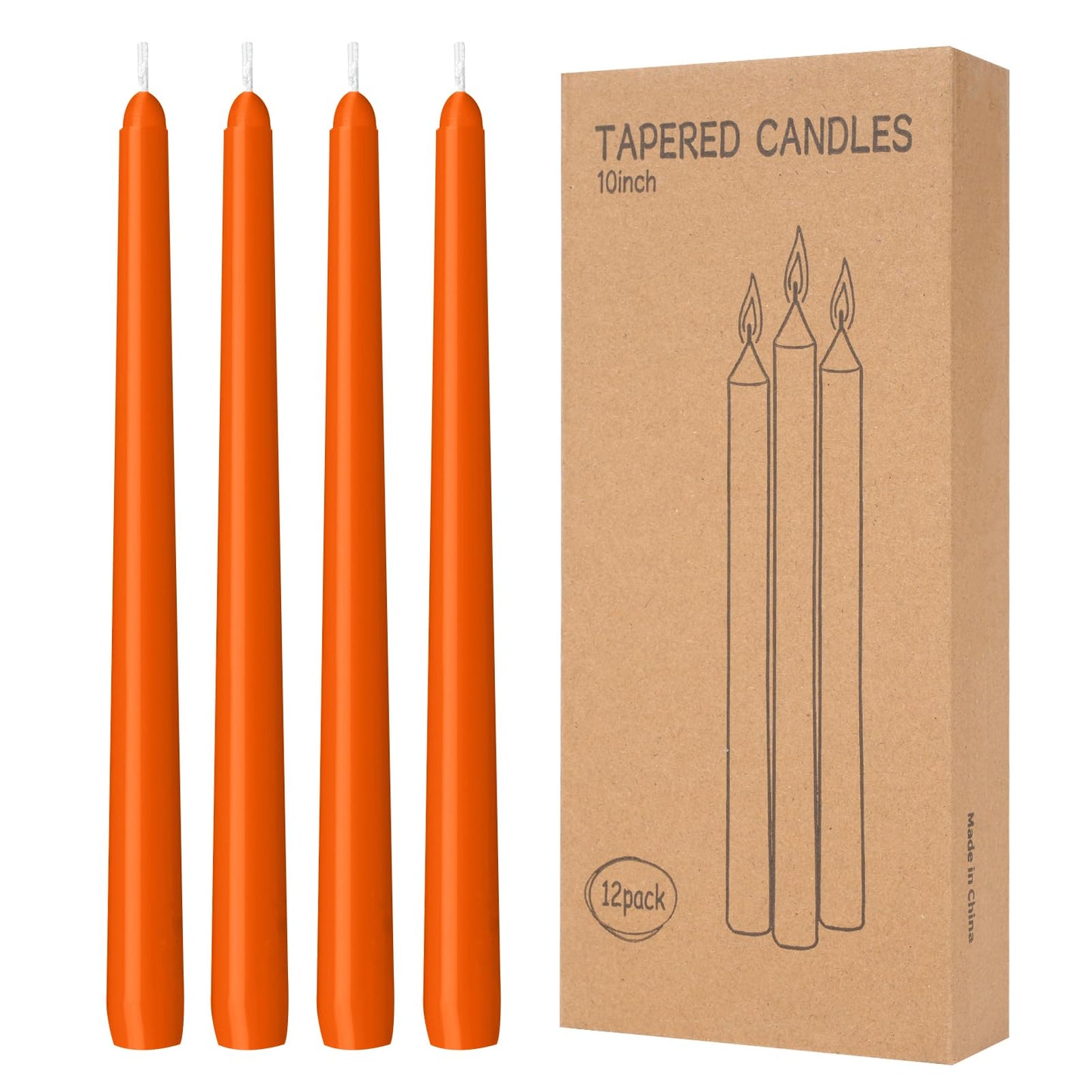 LYOBATH 12 Pack Orange Taper Candles - Taper Candles 10 Inch Dripless, Smokeless & Unscented - 8 Hours Long Burning - Ideal for Weddings, Dinner Parties, and Home Decor