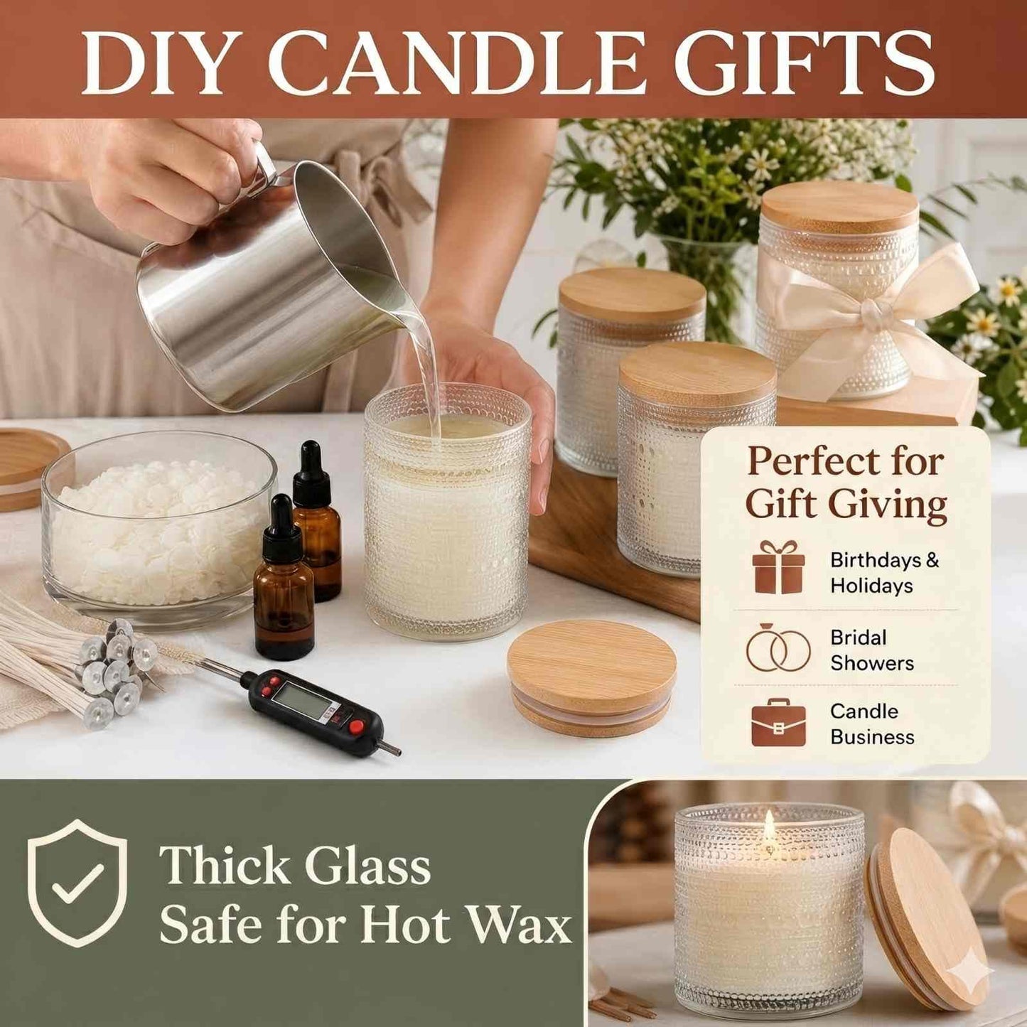 DARJEN 12 Pack Clear Candle Jars for Making Candles- 8 OZ Empty Glass Candle Making Jars with Bamboo Lids and Labels, Candle Making Supplies Candle Containers for Home DIY