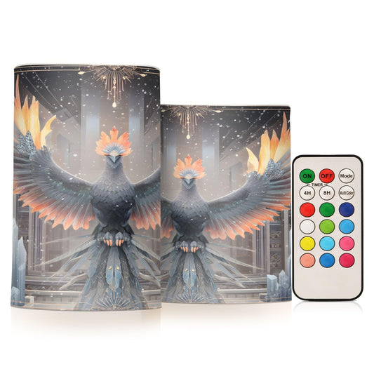 ALAZA Flameless Candles with Remote Timer,Bohemian Bird Battery Operated Candles Set of 2 LED Tea Lights Flickering Pillar Votive Candles for Indoor Outdoor Decor