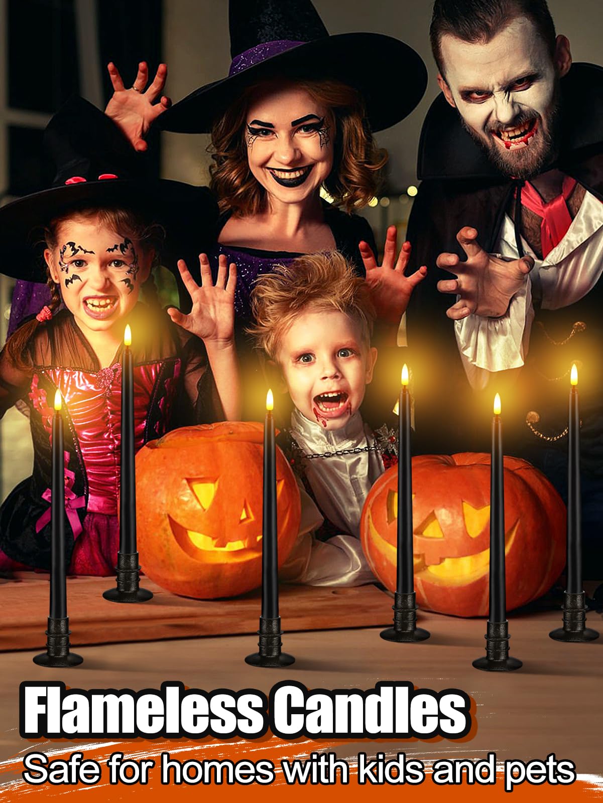 Alphatool Black Halloween Flameless Candles with Timer & Bases - 12 Pack 13 in LED Flickering Taper Candlesticks Battery Operated, Smokeless Dripless for Fireplace Table School Bar Halloween Decor