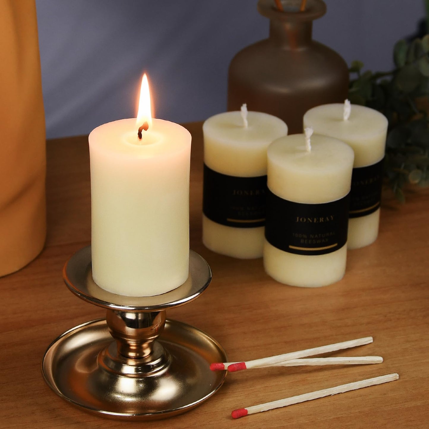 2x3 Inch Beeswax Pillar Candles Set of 2, 20 Hours Burn Time,Honeycomb Beeswax Candle for Wedding and Church (Ivory