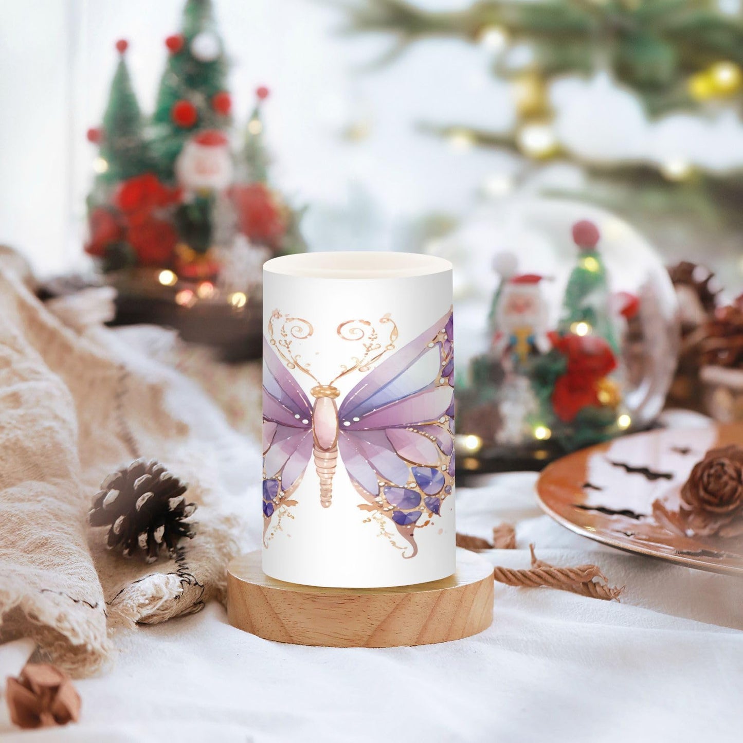ALAZA Purple Butterflies Flickering Flameless Candles Battery Operated with Remote Timer,Tea Light Candles LED Pillar Votive Candles Set of 2 for Outdoor Indoor Decorations