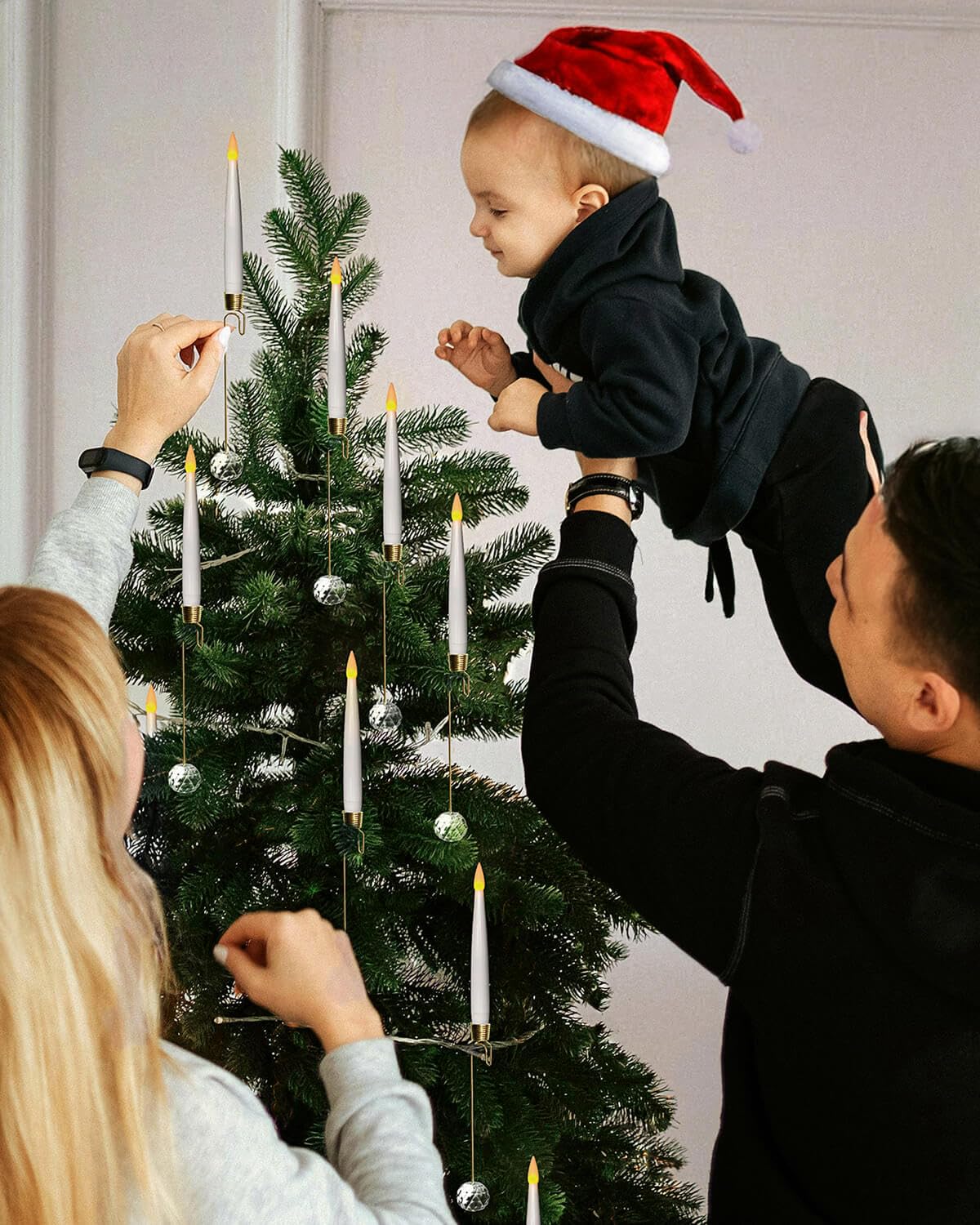Knoste Christmas Tree Candles-Wand Remote-Crystal Ball Hooks-Suction Cups, 10 Pcs Battery Operated Window Candles, Flickering Warm Light, Xmas Home Ornaments, Wedding Party Decorations