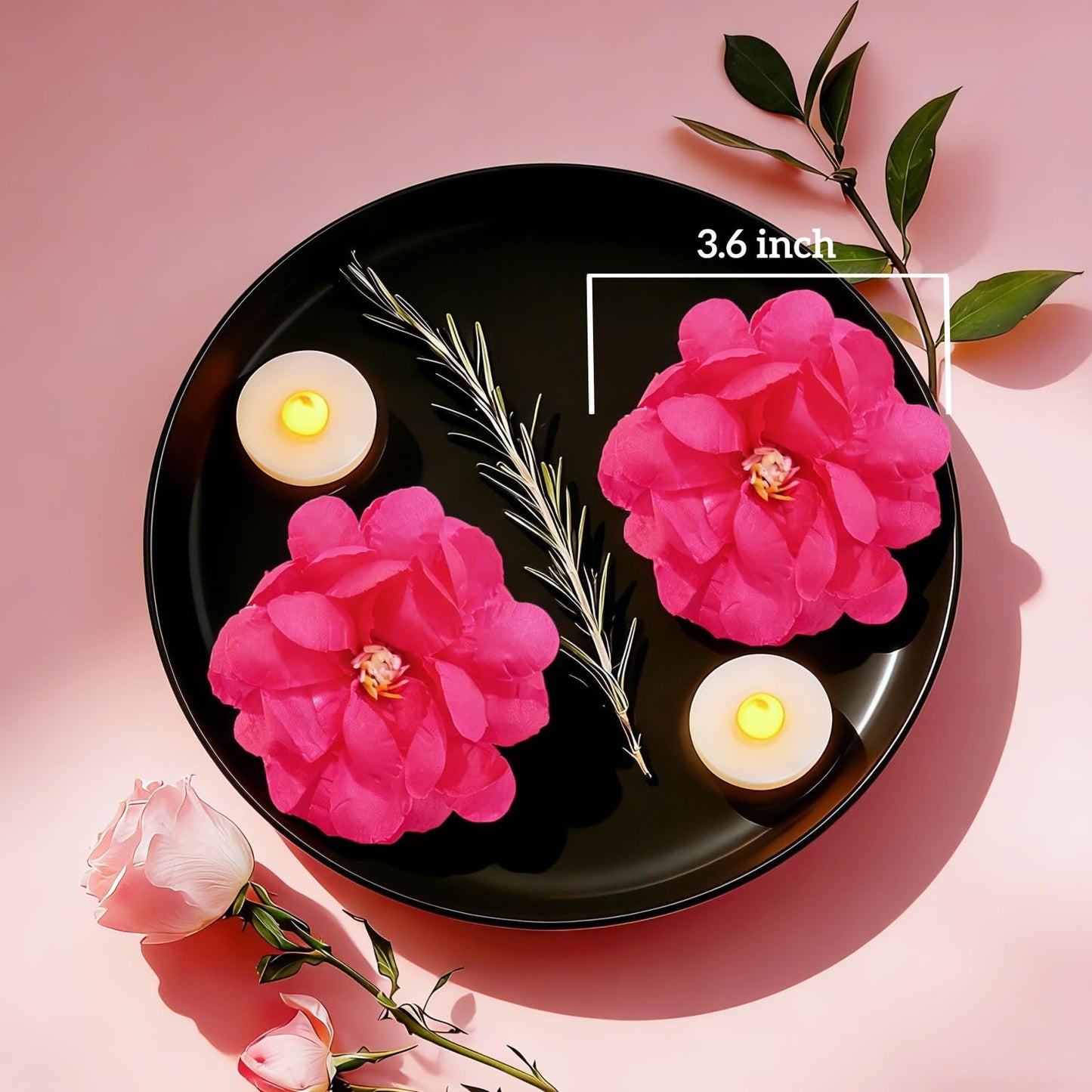 Qazcnd 24 Pack Flameless Led Floating Candles and Floating Artificial Flower Battery Operated Waterproof Tea Lights for Cylinder Vases Centerpieces at Wedding, Party, Pool Decor Rosered