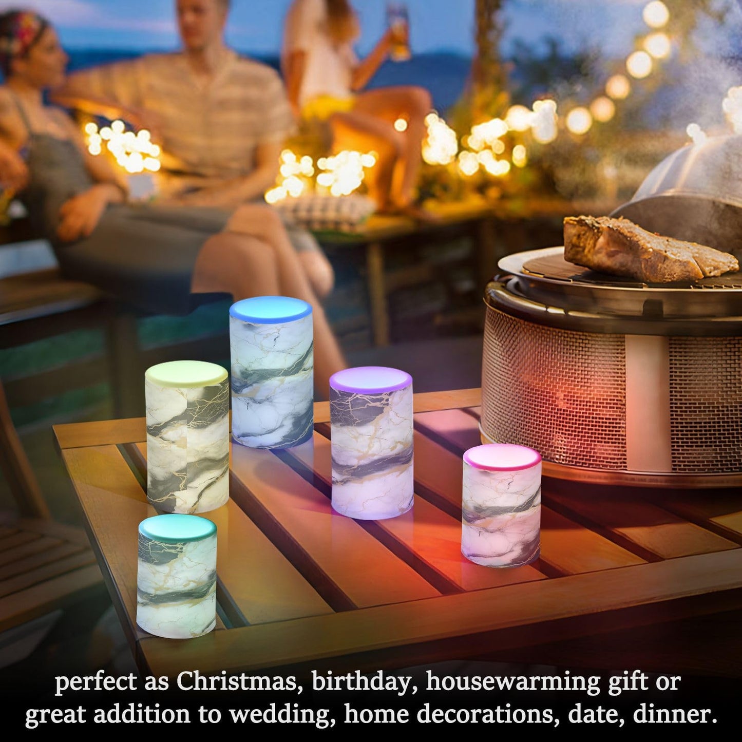BOENLE Flickering Flameless Candles, Golden White Black Marble LED Candles with Remote Timer, Set of 2 Battery Operated Candle for Valentine Wedding Birthday