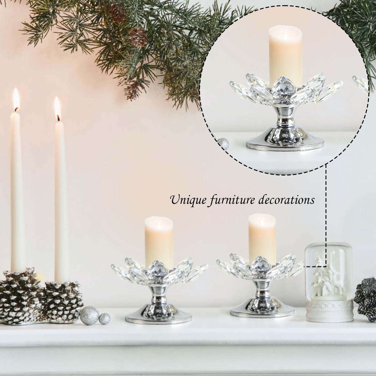 12 PCS Silver Crystal Flower Tea Light Holder, Bulk Glass Tealight Candlestick with Metal Base, Votive Candle for Table Centerpiece, Wedding,Parties Decor, Nice Gift