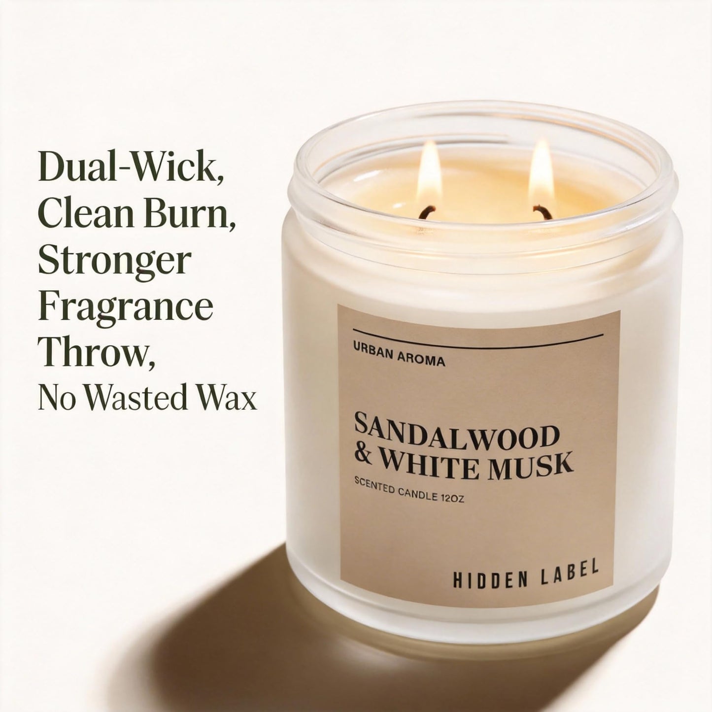 Sandalwood White Musk Scented Candle, 12oz Natural Soy Wax, 2 Wick Aromatherapy Candles for Home, 70Hours Burn Time, Non Toxic, Clean Burn, Gifts for Women, Yoga, Stress Relief, Relaxation