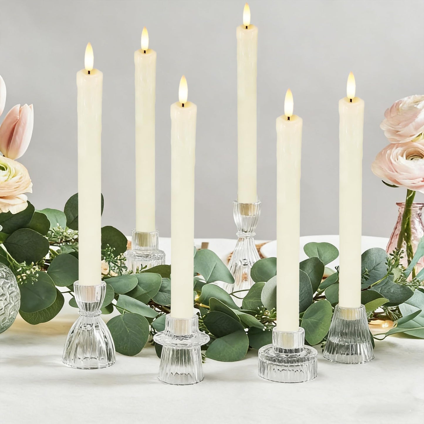 Lezonic Flameless Taper Candles with Remote Timer, Real Wax Battery Operated Flickering LED Fake Candles for Dining Table Centerpiece Wedding Christmas Mantel Decor, 0.8 x 9.5 inch