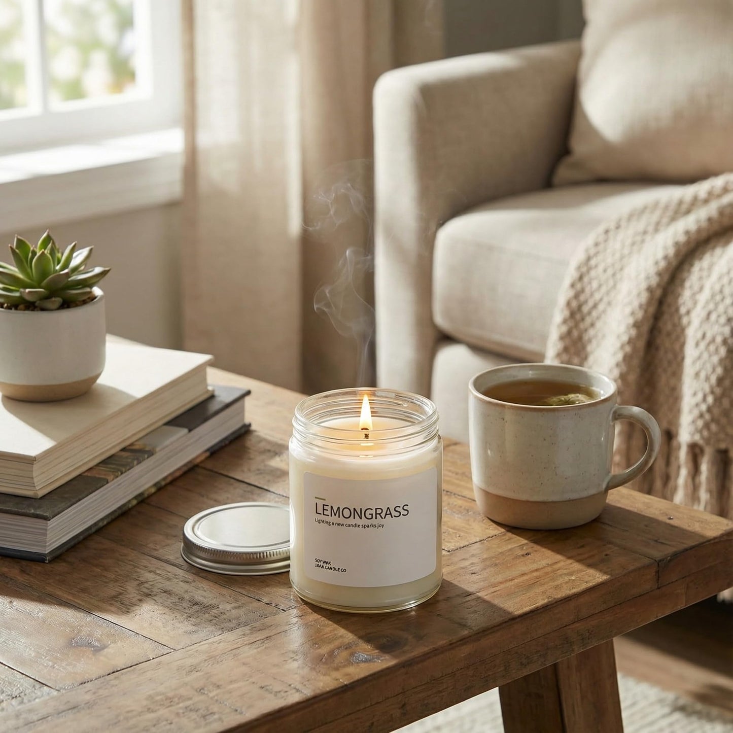 1OAK Lemongrass Candle - Soy Candles for Home Scented - Long Burning Premium - Hand-Poured (7oz.)