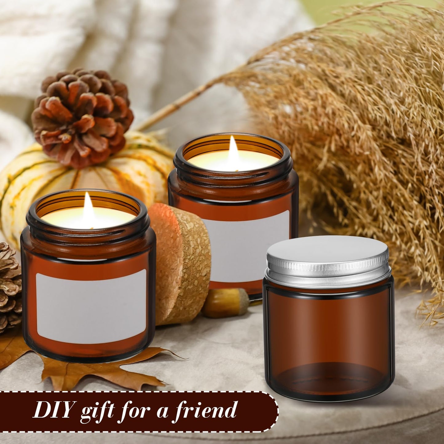 Zhehao 24 Pcs Glass Candle Jars with Lids Bulk, Round Empty Candle Container Tins, Dishwasher Safe and Leakproof DIY Crafts(Amber,Silver,4 oz)