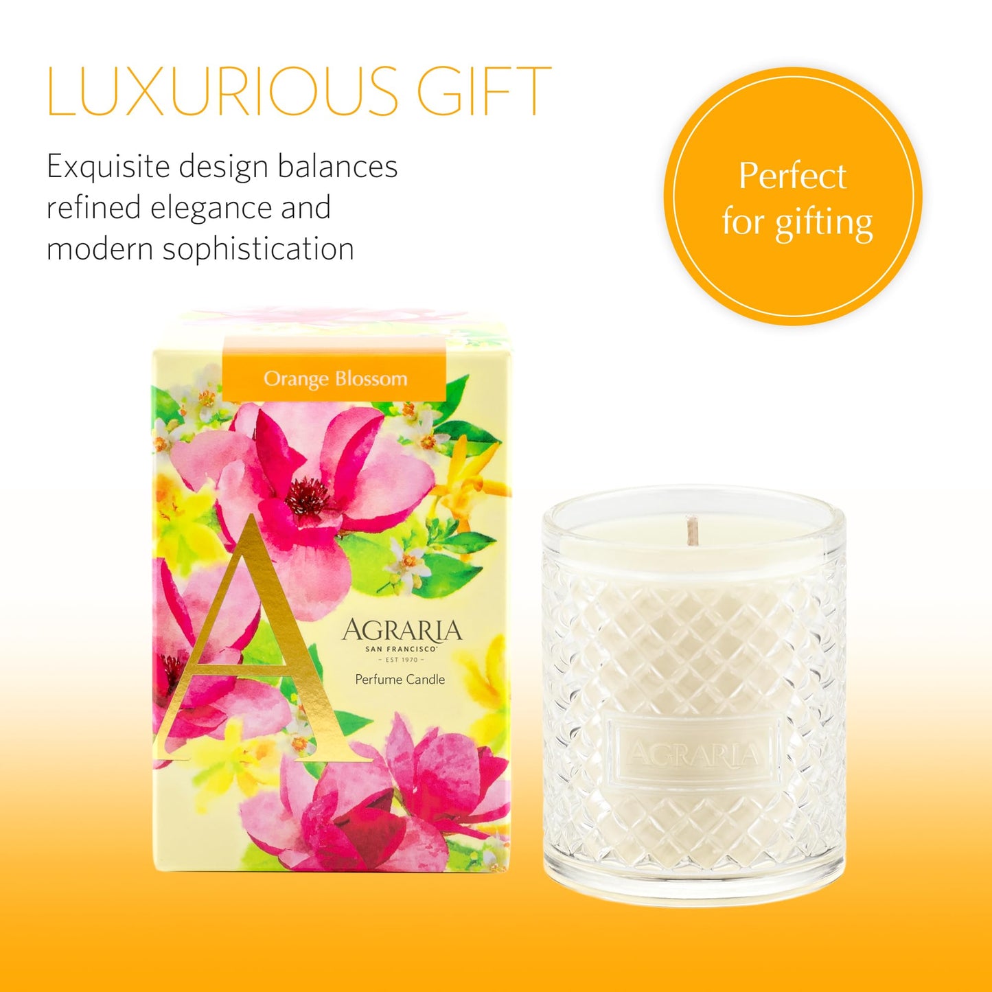 Agraria Orange Blossom Candle, 7 Oz, 40-50 Hours Flicker Time, Fresh Alluring Scented Candle Decor, Fresh Citrus Luxury Candles for Home