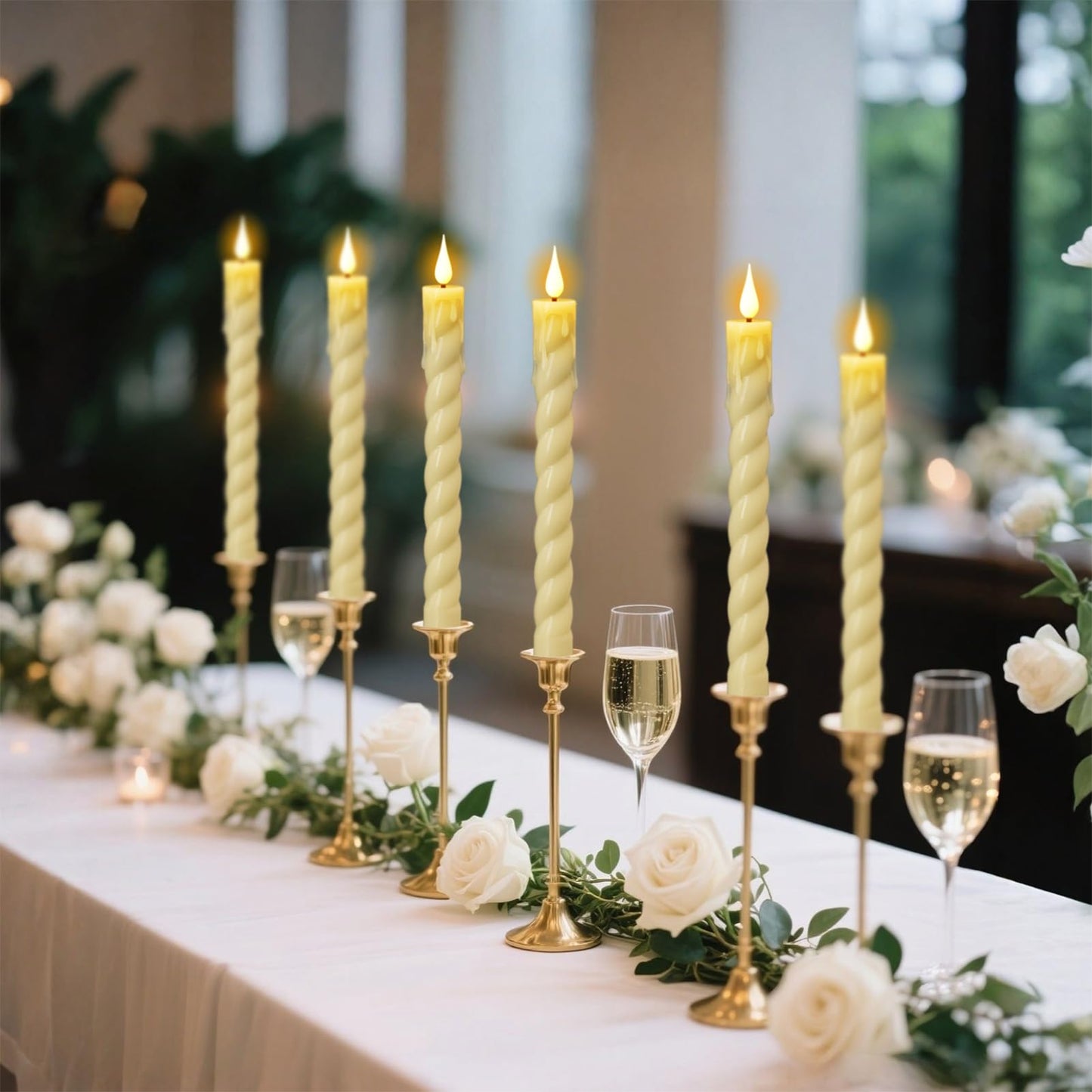 DRomance Flickering Flameless Taper Candles with Remote and Timer, 2 Pack Battery Operated LED Taper Candles 3D Wick Plastic Dripping Effect Dinner Wedding Holiday Decor(Ivory, 0.78" D x 9.65" H)
