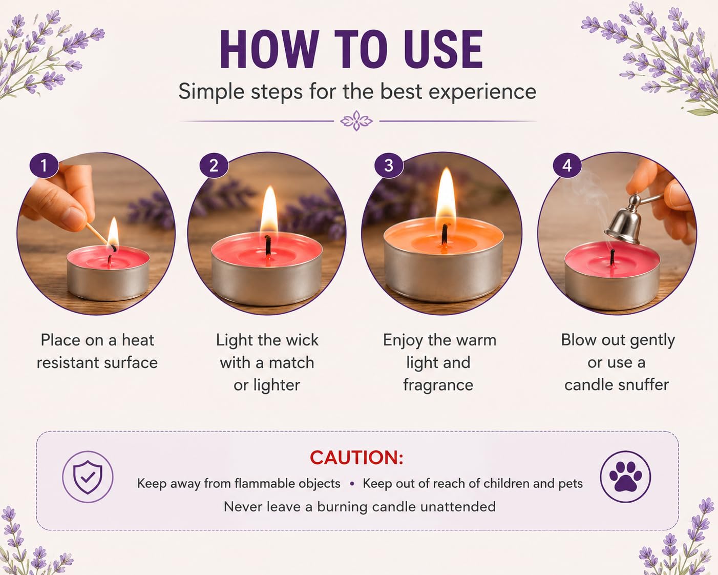 Ampliscent TeaLights Candles I Rose + French Lavender + Jasmine I Pack of 3-30 Premium Tealights I Long-Lasting Aroma | Scented Wax Tealights for Home Decor, Meditation, Christmas & Holiday Gifts