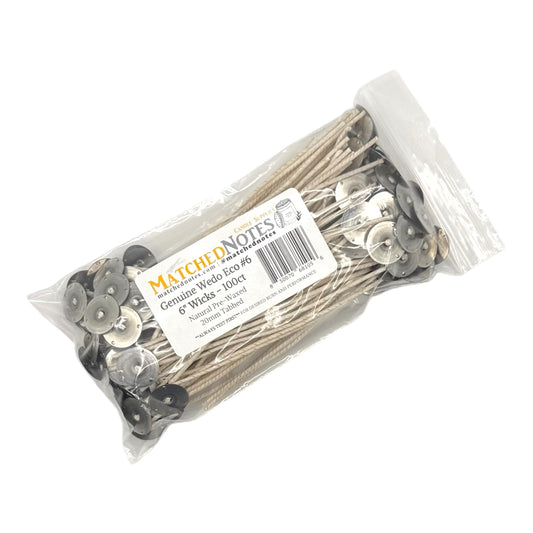 100ct Genuine Eco 6 Candle Wicks - 6" Length - 20mm Wick Tab - Natural Wax Coating - Top Selling Wick