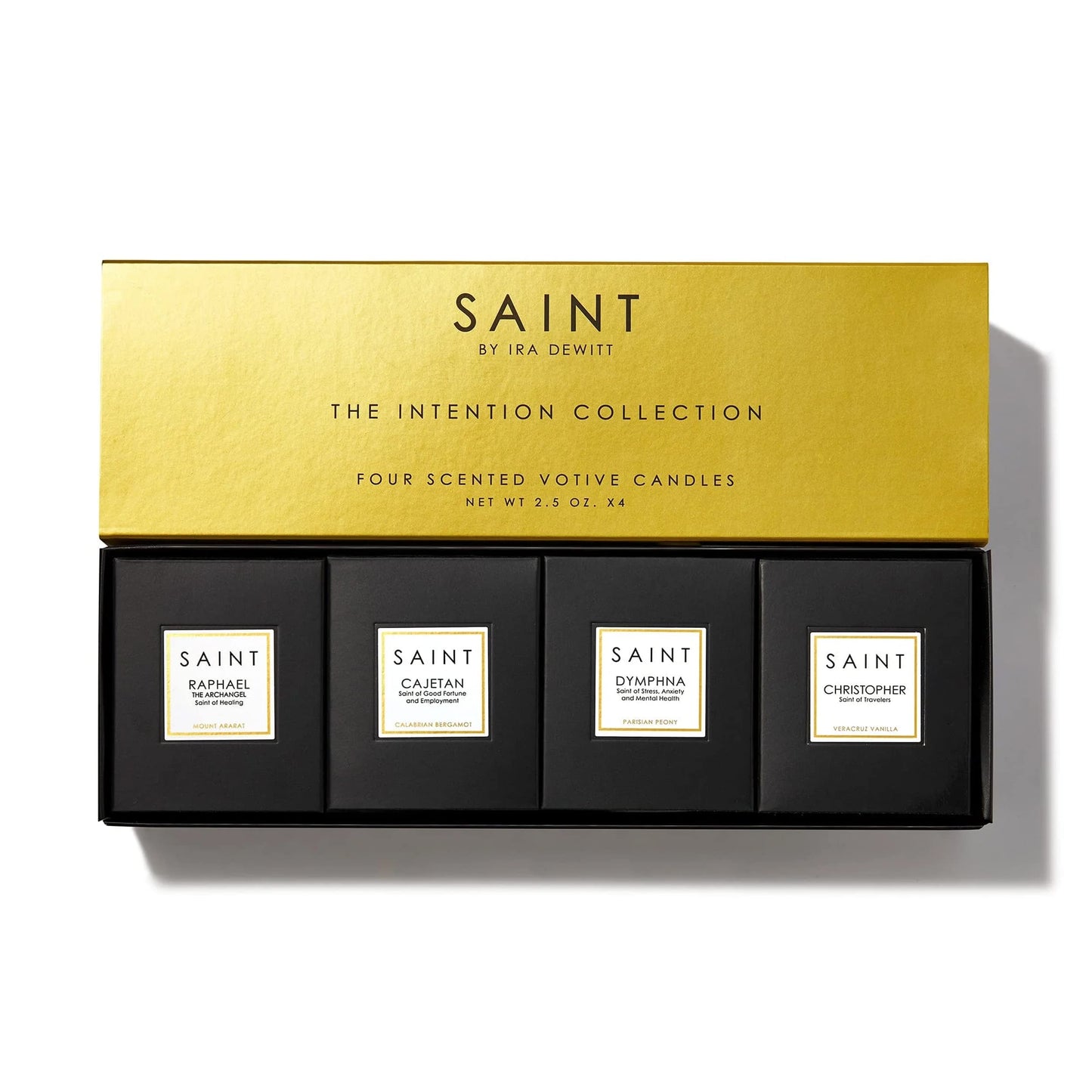 SAINT The Intention Collection Votive Candles, Soy Coconut Scented Candle Set with Prayer Coin, Non-Toxic Aromatherapy Soy Candles, 4 20-Hour Long Burning Candles