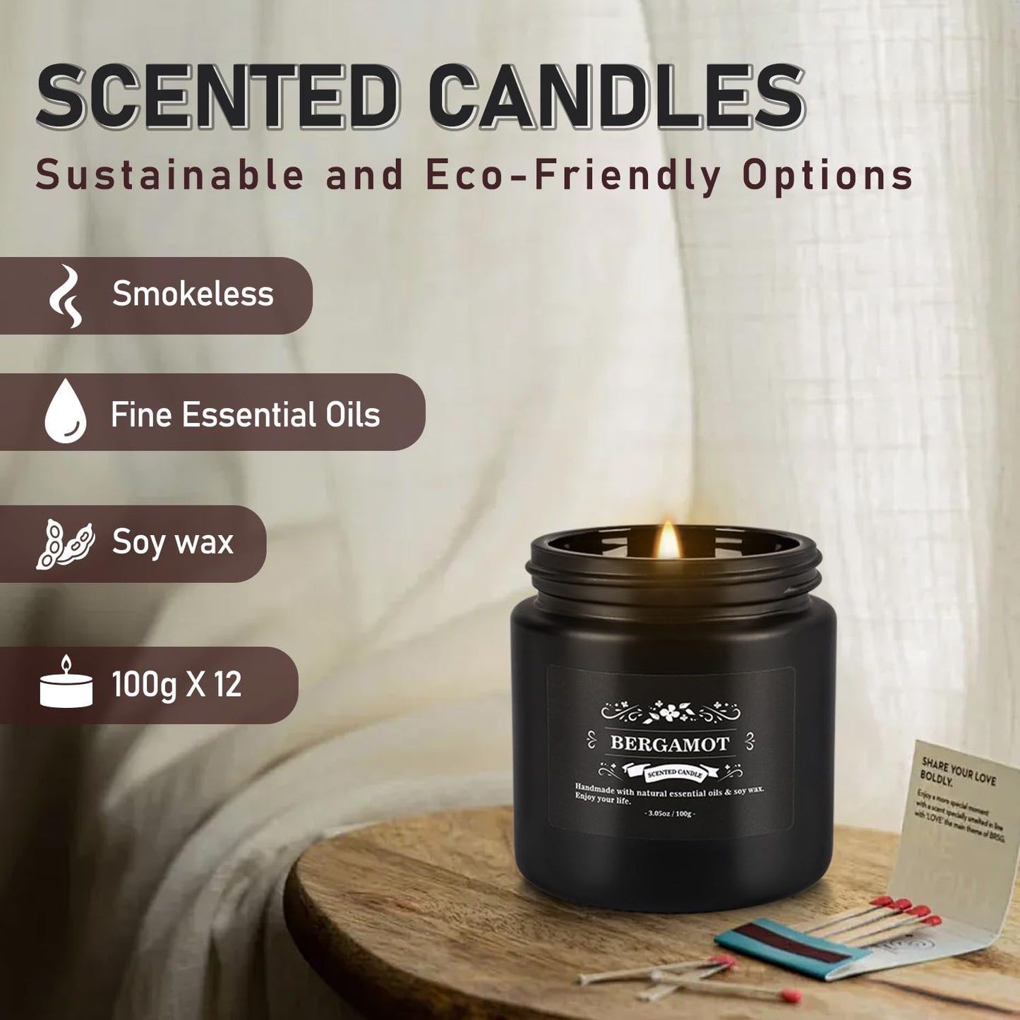 Howemon Scented Candle Set 12 Pack,Black, Candle for Home Scented, Odor Eliminating, Stress Relief, Long Lasting Soy Wax Gift Set