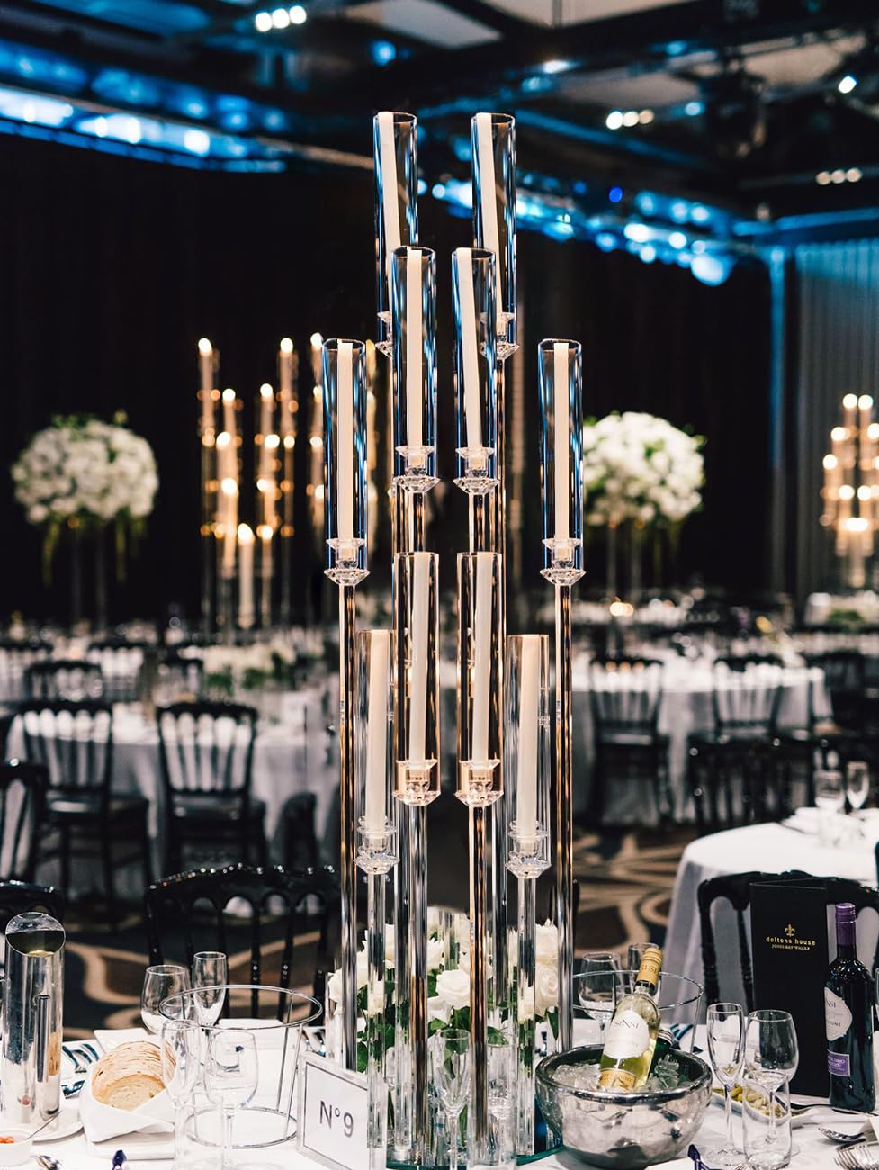 8PCS 10 Arm Acrylic Candelabra Candle Holder for Wedding Table Decor,Clear Candlestick Holders Floor Candle Holder for Party Event Decorations Centro de mesa para boda(Fit 0.8Led Candles)