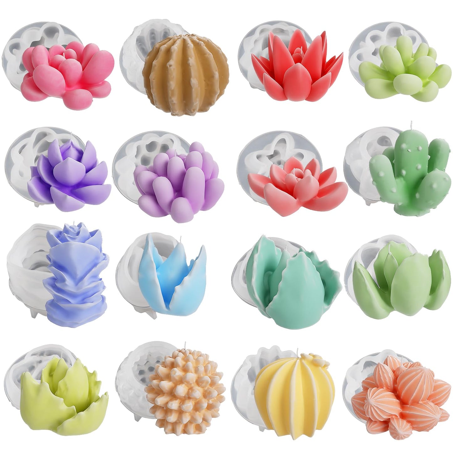 16 Pack Flower Succulent Candle Mold Resin Casting Silicone Molds for Home Decor & Candle Making Wave Spiral Mold