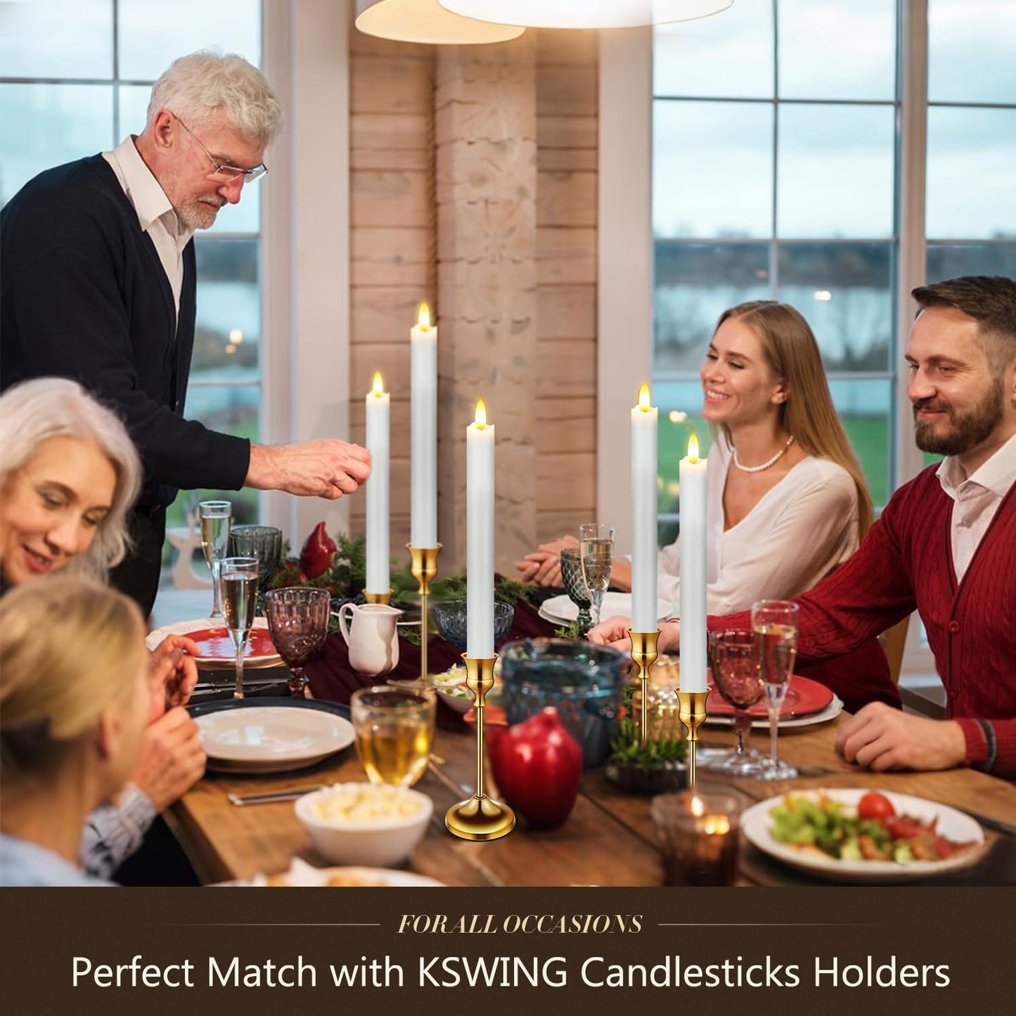 KSWING Upgraded Real Wax LED Flameless Grey Taper Candles with Remote, 6 PCS Candlesticks Battery Operated 3D Flickering - 9.6" Long Realistic Fake Candle Sticks for Home/Wedding/Fireplace Xmas Decor