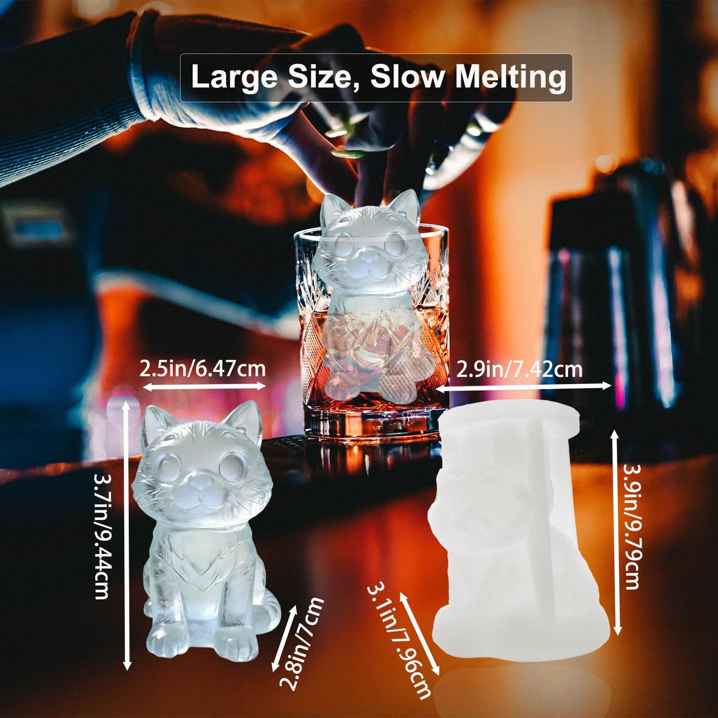 SIUPER 3D Cat Ice Cube Silicone Molds Tray for Whiskey, Cocktail, Drink, Bar; Rich Details. Fun Animal Mold for DIY Craft Taba Squishy Chocolate Soap Candle Resin Gift for Women Girls Boys; 2 Pack