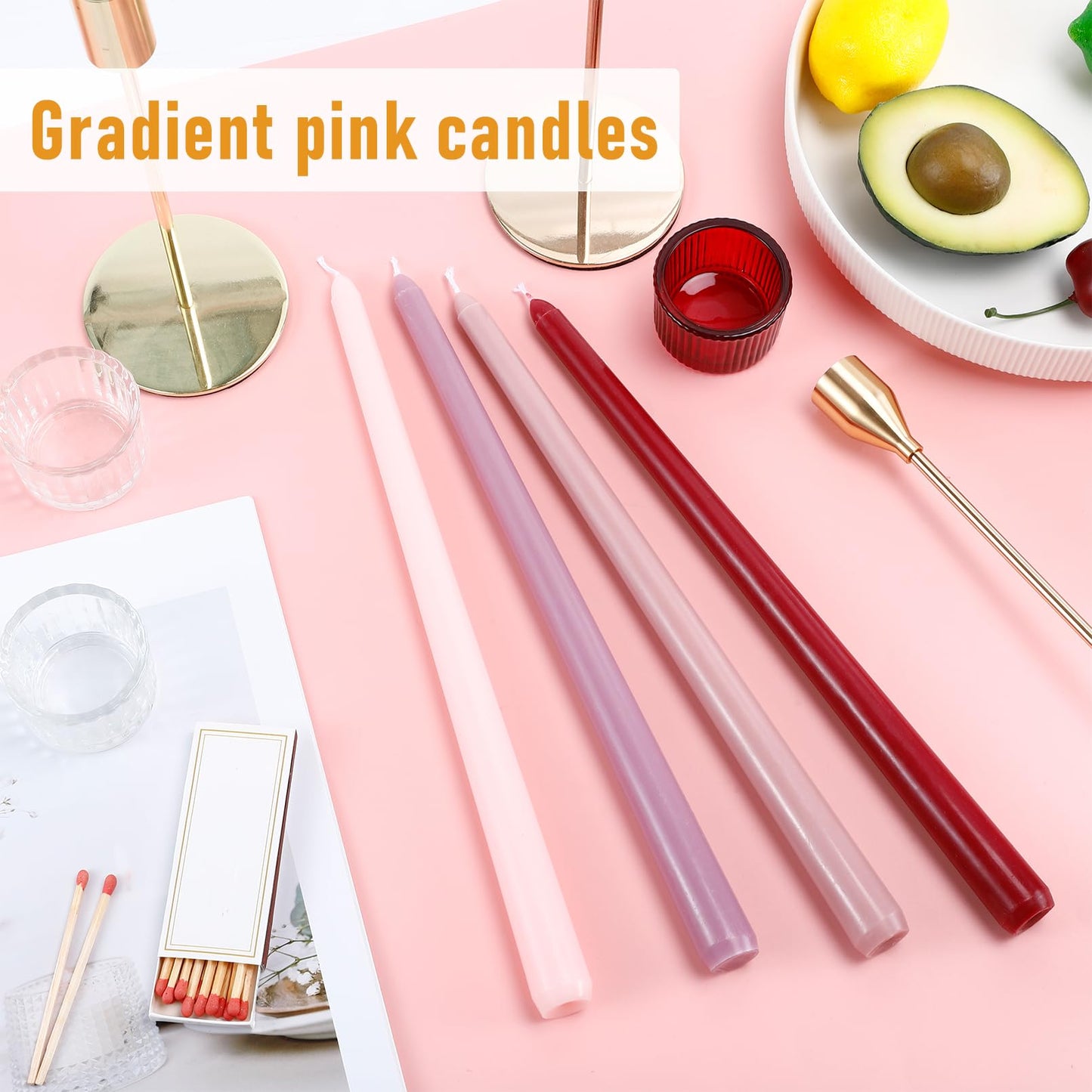 PUREZON 12 Pack Pink Taper Candles, 10 inch Unscented Candlesticks, Smokeless, Dripless, Long Tall Tapered Candles, for Wedding, Dinner, Party, Home Decor, 8 Hour Burn Time (Gradient Pink)