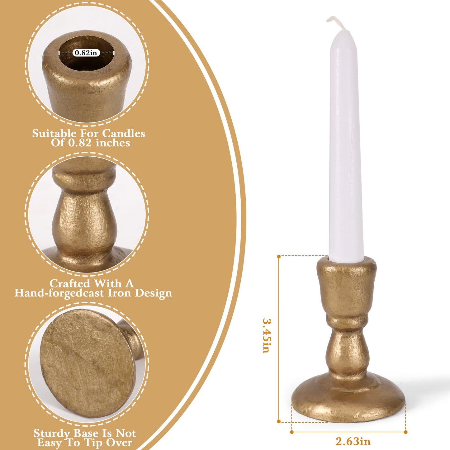 Cast Iron Candle Holders Antique Brass Iron Taper Candle Holders Set of 2, Decorative Metal Candlestick Stands for Weddings, Dining, Parties, and Home Decor