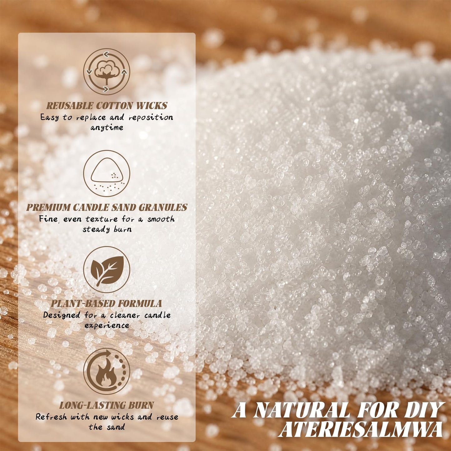 ENCANLIGHT Pearled Candle Sand for DIY Candles with 20 Cotton Wicks 2LB/32Oz Unscented Candle Sand Reusable, Continuous Burning