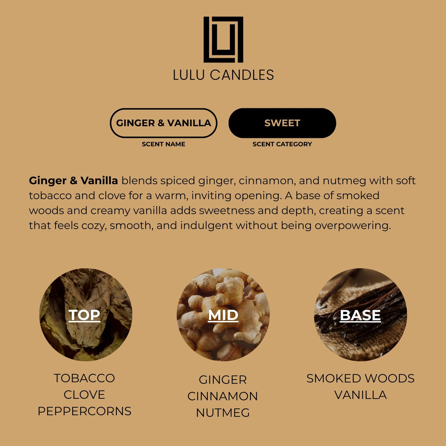 Lulu Candles | Ginger & Vanilla | Smells Sweet & Spicy | Luxury Scented Soy Jar Candle | Hand Poured in The USA | Highly Scented Long Lasting (9 Oz.)