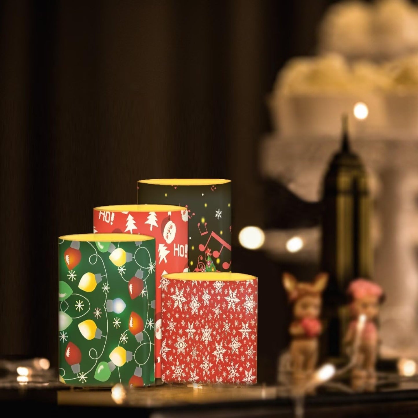 NETILGEN Merry Christmas Decor Flameless Electric LED Pillar Candles with Remote Timer Control Color Changing Long Lasting Tealights Candles Set of 4