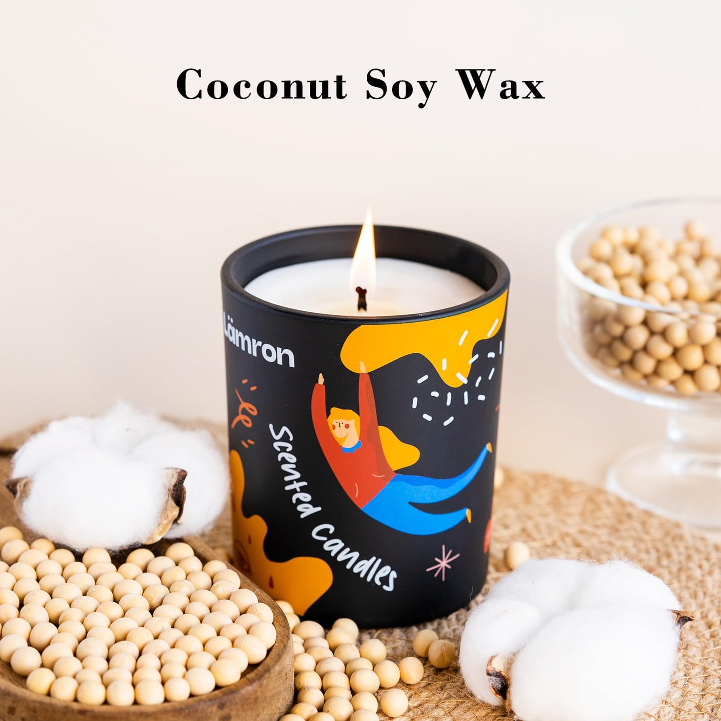 Lamron Cashmere Wood Chestnut Candle - Cozy Winter Scented Candles for Home, 7.1oz Premium Coconut Wax with Cute Art, 45H Long Burn, Warm Aesthetic Home Decor Gift