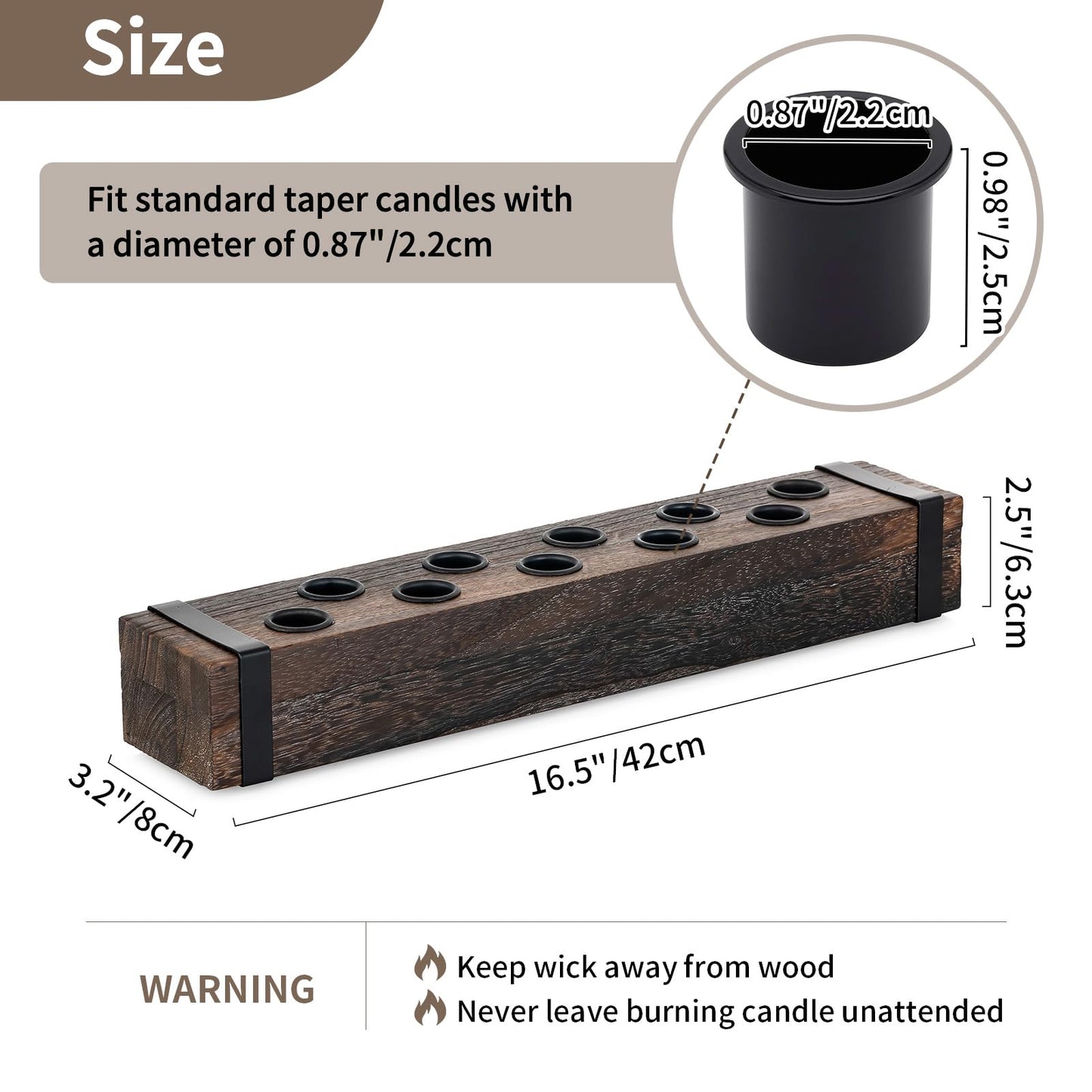 NUPTIO Wood Candelabra for Table Centerpiece: 16.5 inch Long Taper Candle Holder - Farmhouse Candlestick Holder for Christmas Home Dining Living Room Fireplace Decor