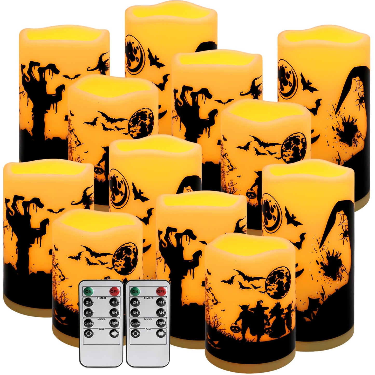 Aamdkcyu 12-Pack Waterproof Flameless LED Candles - Remote Control & Timer, Dimmable Flickering for Halloween Decor Indoor/Outdoor, Haunted House, Party, Graveyard