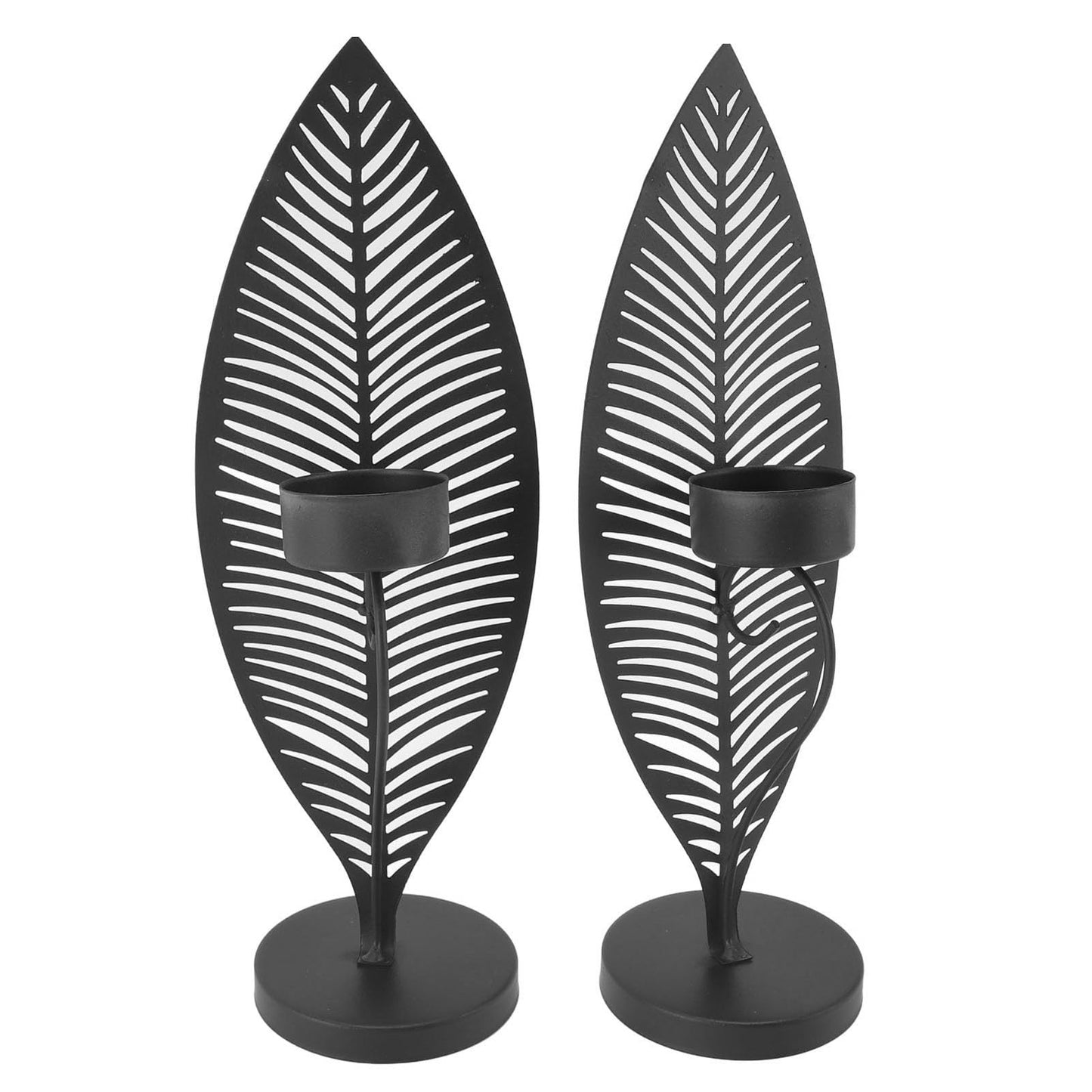 Iron Leaf Candle Holder, Minimalist Wrought Iron Candlestick Stand, Unique Leaf Shape Metal Candle Holder with Nordic Design for Dining Room Home Decor (Black)