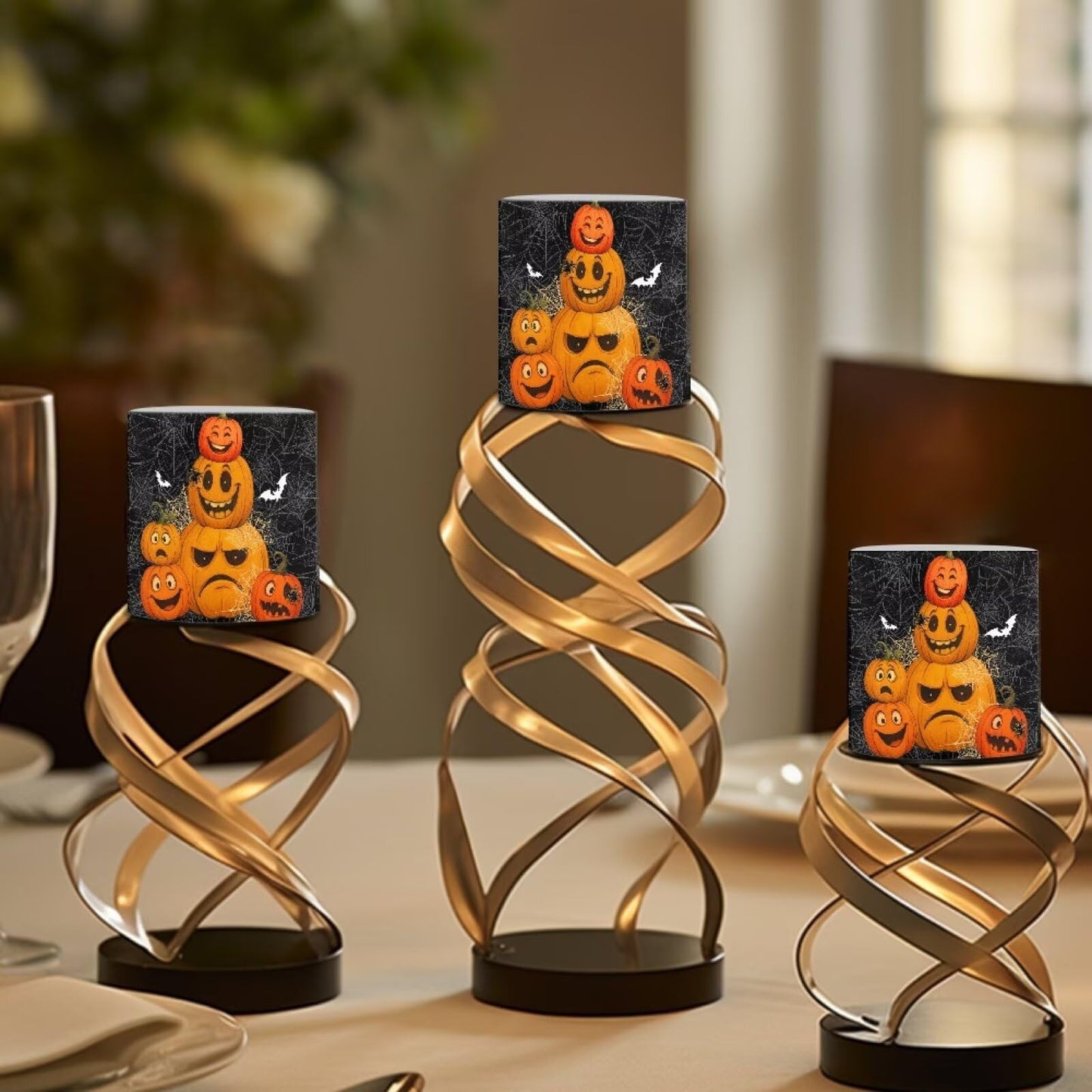 Merkmak 4 Pack Flameless Candles with Remote Halloween Pumpkin Bat Battery Operated Pillar Candles with Timer LED Elictric Tealights for Trick or Treat Party Banquet Home Decorations