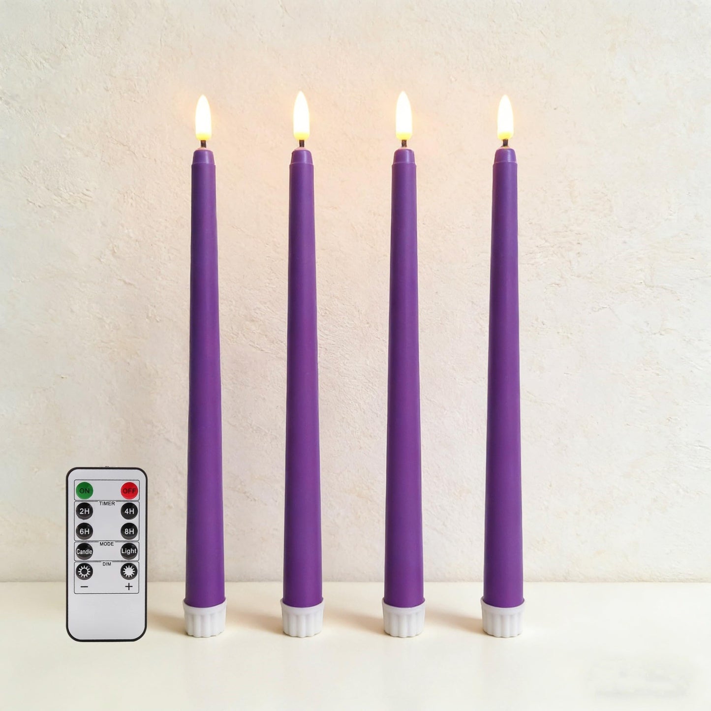 Ni-JASW Purple Flameless Taper Candles with Remote, Battery Powered LED Candlesticks Flickering Home Decor Set of 4