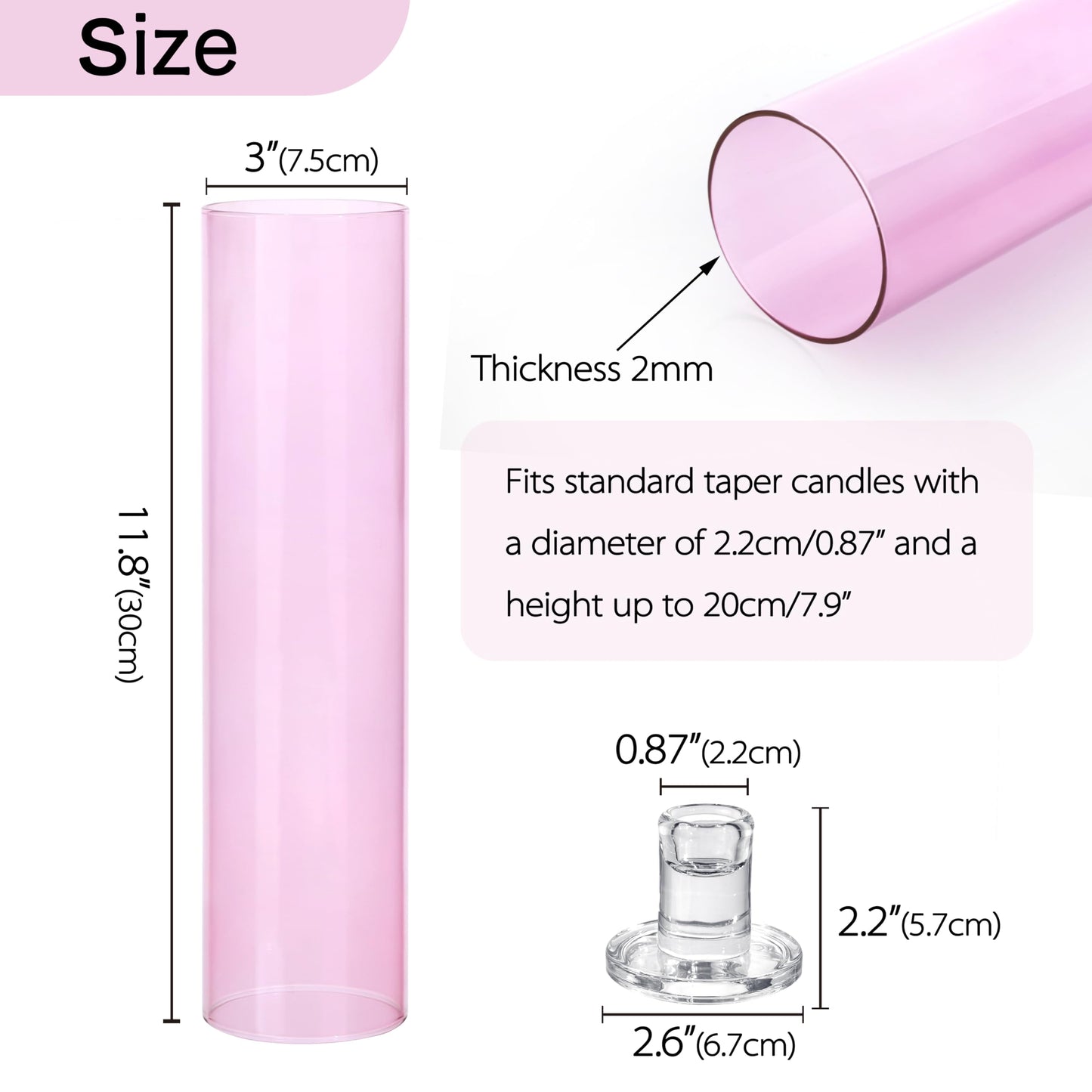 Vixdonos Glass Hurricane Candle Holder Set of 3 Modern Candlestick Holders Long Taper Candle Stand with 11.8 inch Tall Cylinder Windproof Cover for Wedding Party Table Centerpiece Outdoor