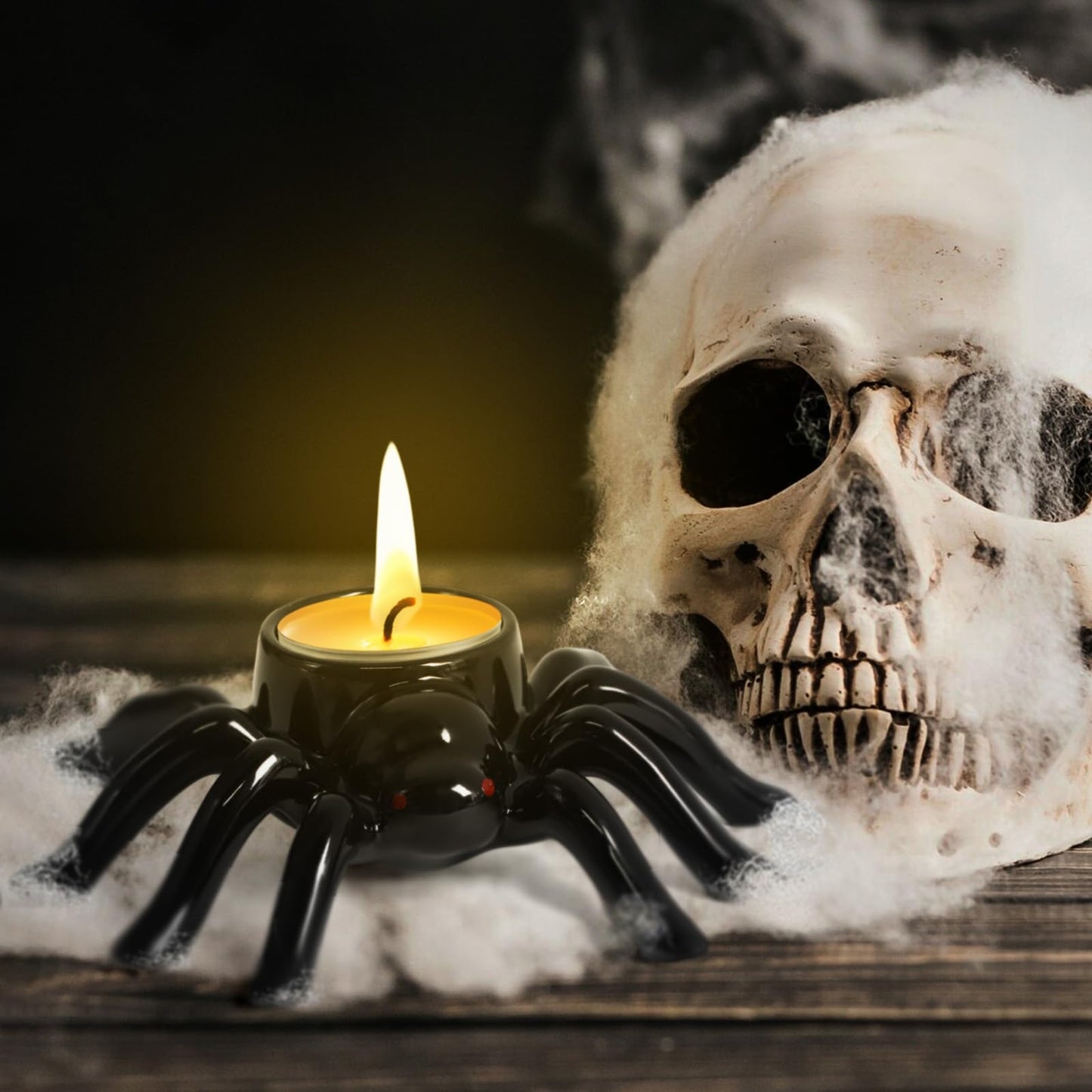 Halloween Candle Holder Black Spider Ceramic Candle Holder Halloween Decorations for Home Office Table Centerpiece, Scary Spider Tealight Candlestick for Party Decoration
