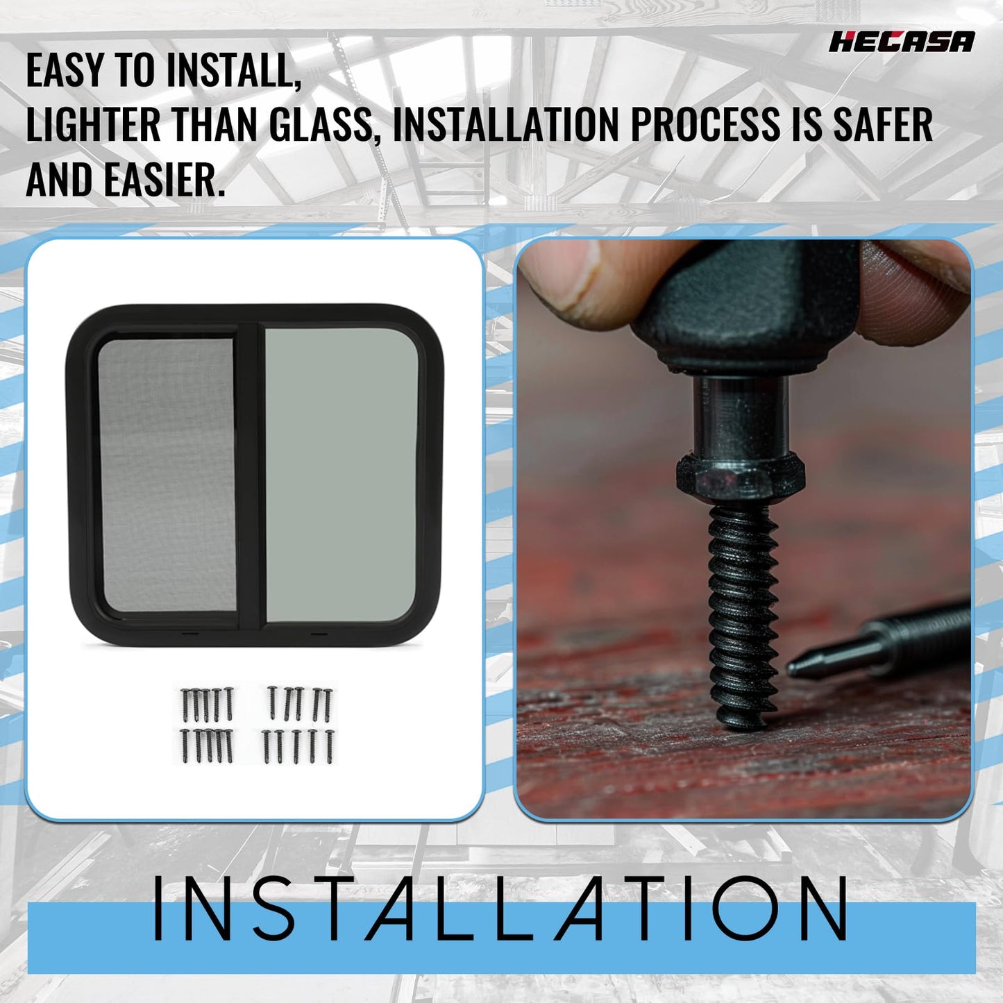 HECASA RV Window Horizontal Sliding 24in W x 22in H, Black Frame & Tinted Glass, Model MO-2283, Glass & Steel Construction