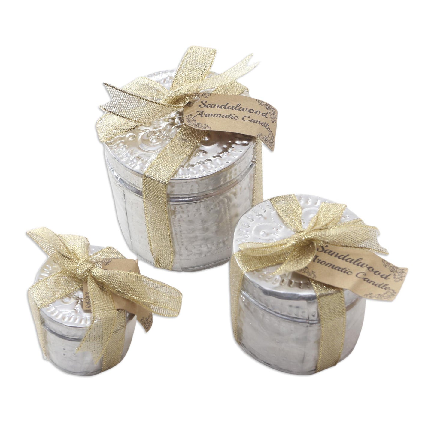 NOVICA Artisan Handmade Aluminum Tinned Candles Beeswax from Bali Set of 3 Metallic Indonesia Lamps Lighting Natural Materials [Smallest Piece 1.6in H x 2in Diam. Largest Piece 3.1in H x 3.1in Diam.]