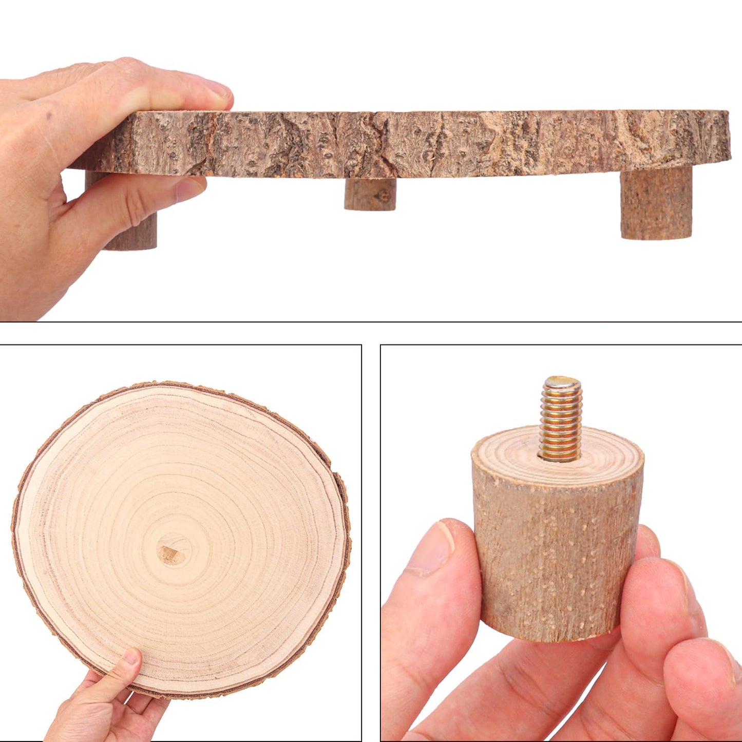 Geytetqi 4 PCS Wood Slice with Legs, 11-13 Inch Rustic Wood Cake Stand, Ideal for Weddings Table Centerpieces, Parties, Home Decorations and Special Events