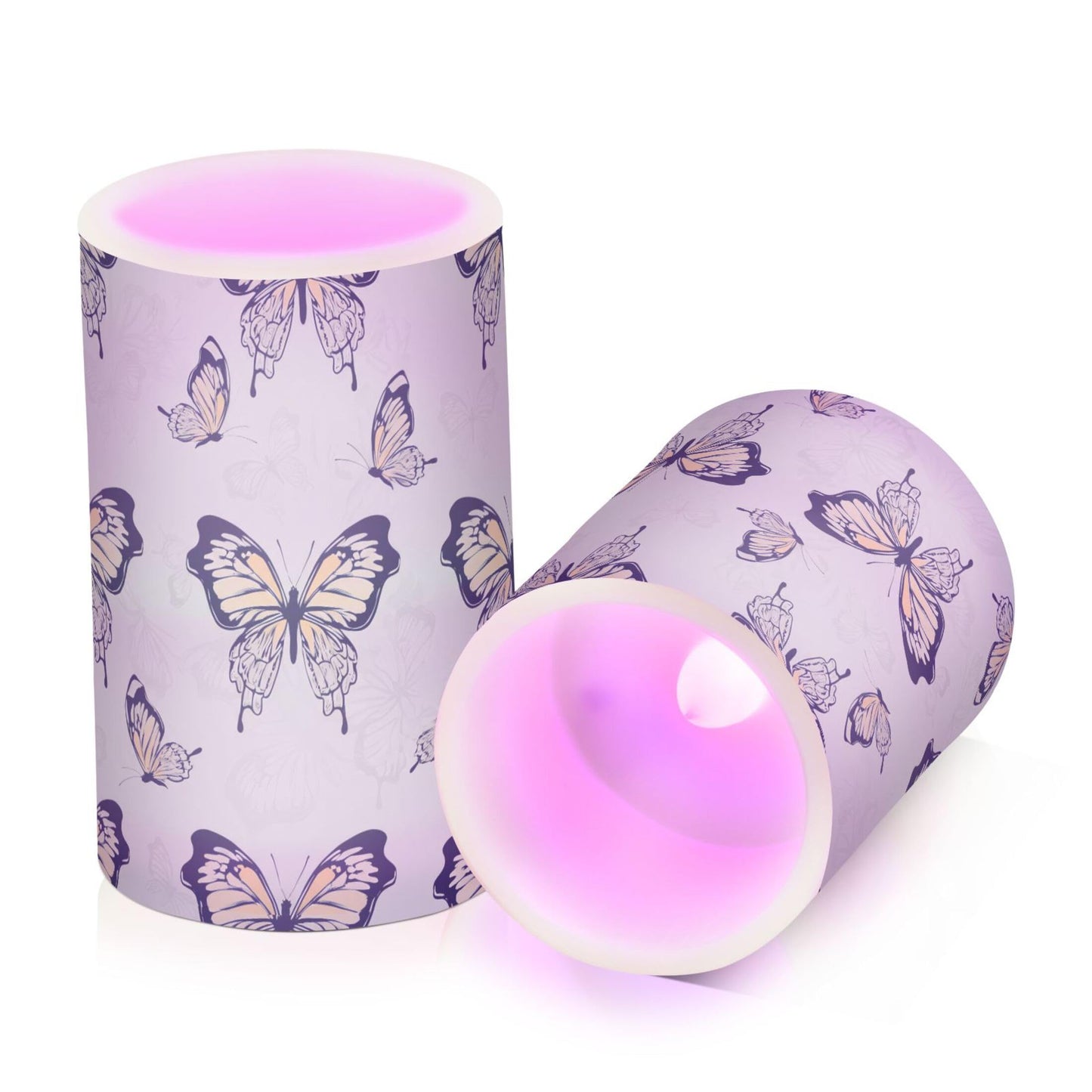 Grgvtei Flameless Candles Gray and Black Butterflies Flickering LED Pillar Candles with Remote & Timer, Battery Operated Set of 2 Warm Glow for Wedding Party Home Decoration