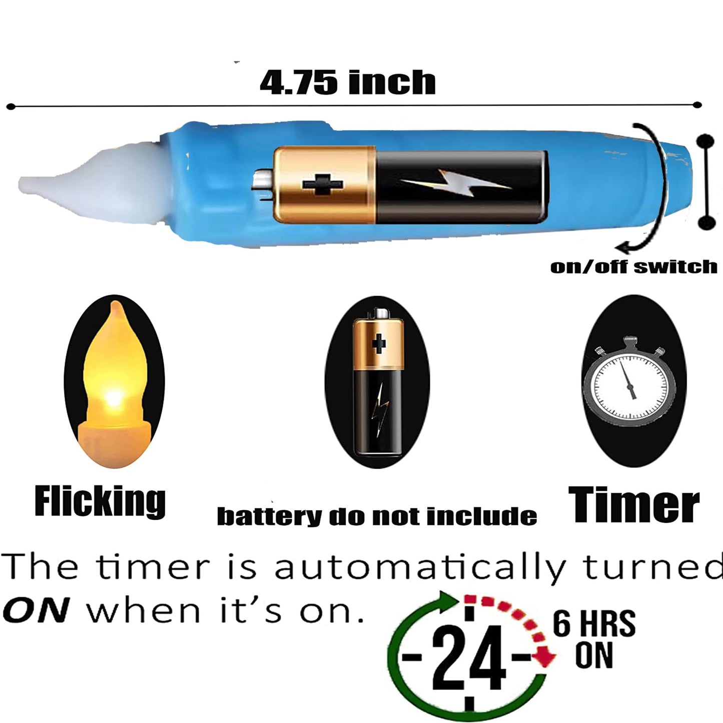 LINCOUNTRY.Primitive Wax Short Taper Candles Battery Operated with Timer Flameless Taper Candles Flickering Flame Small Led Blue Candlesticks for Christmas Halloween Home Decor