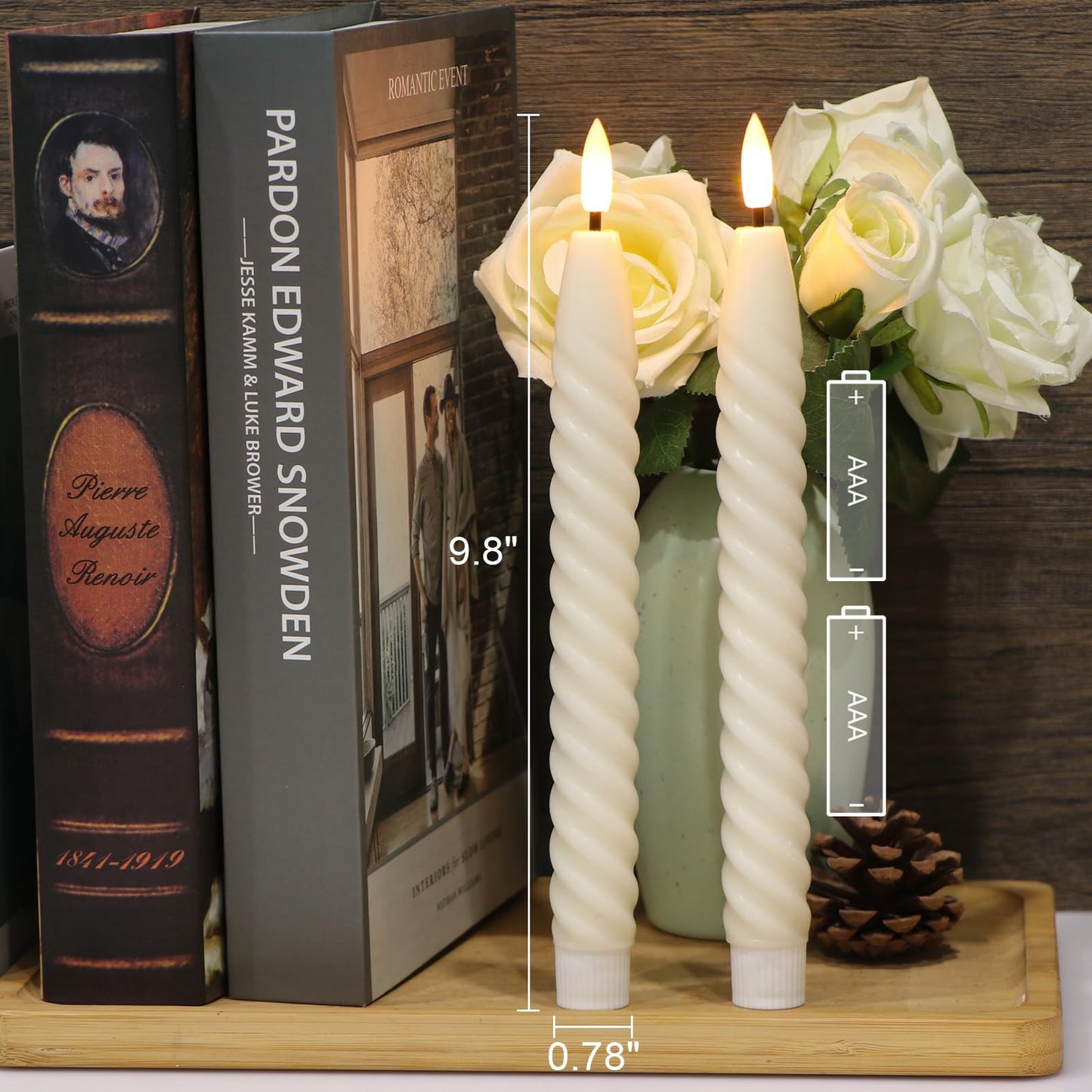 Lasumora Flameless Taper Candles Real Wax Flickering with Remote Timer, Pastel Ivory 3D Wick LED Spiral Candles Battery Operated 6 Pack 9.8 inch, Wedding Birthday Home Party Holiday Dinner Decor