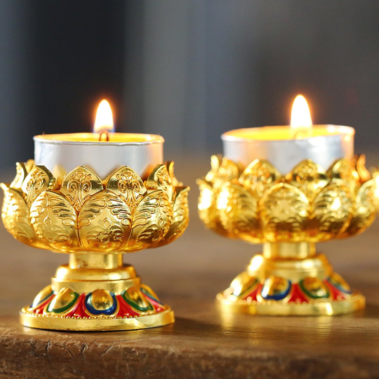Iron Holder Lotuss Shape Candlestick Holder Table Centerpieces for Temples Kitchen Dining Table Housewarmings Lotuss Butter Lamp