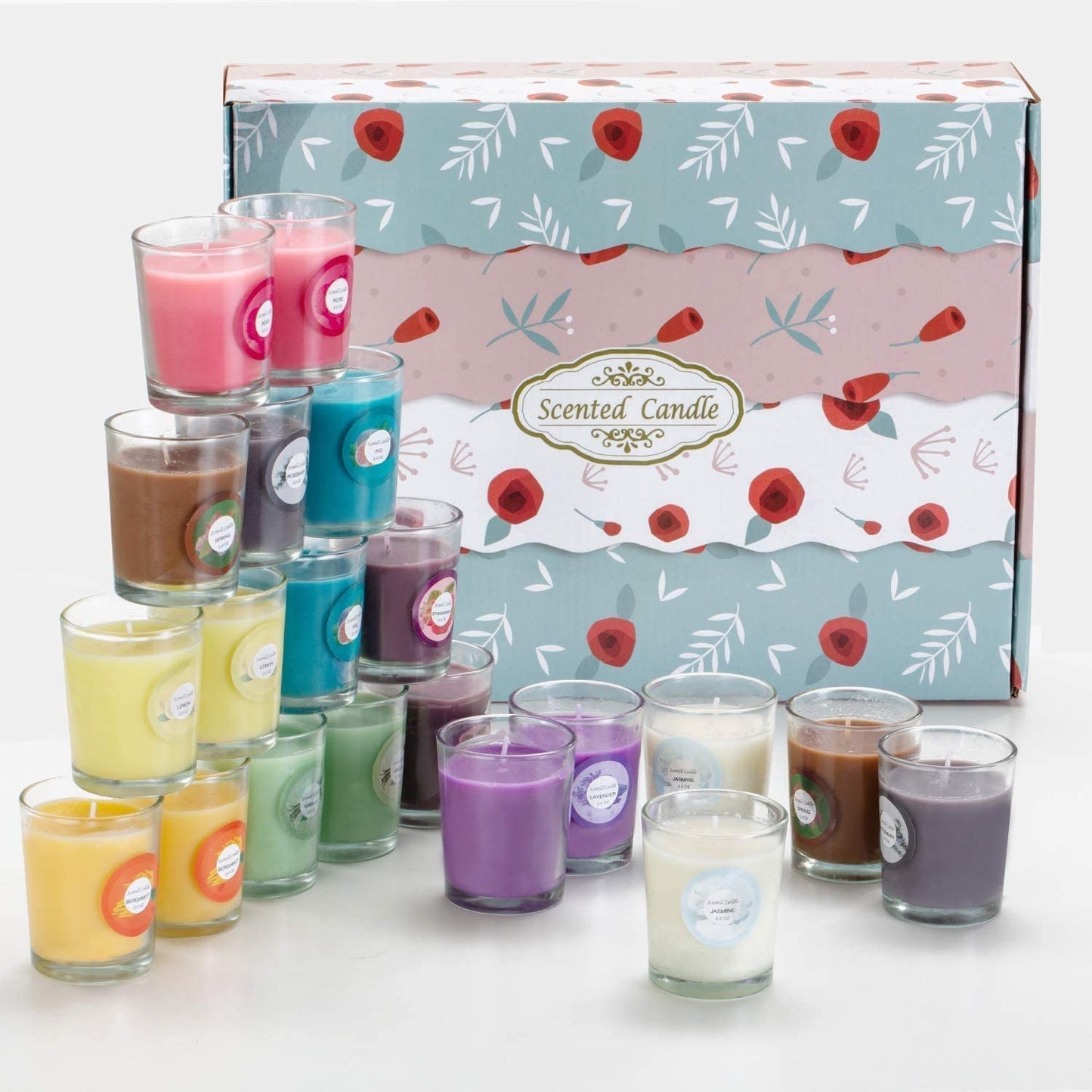 WREXCS Scented Candles with 10 Fragrances Gift Set for Home and Women，2.2oz Aromatherapy Soy Wax Glass Jar Candle，20 Pack