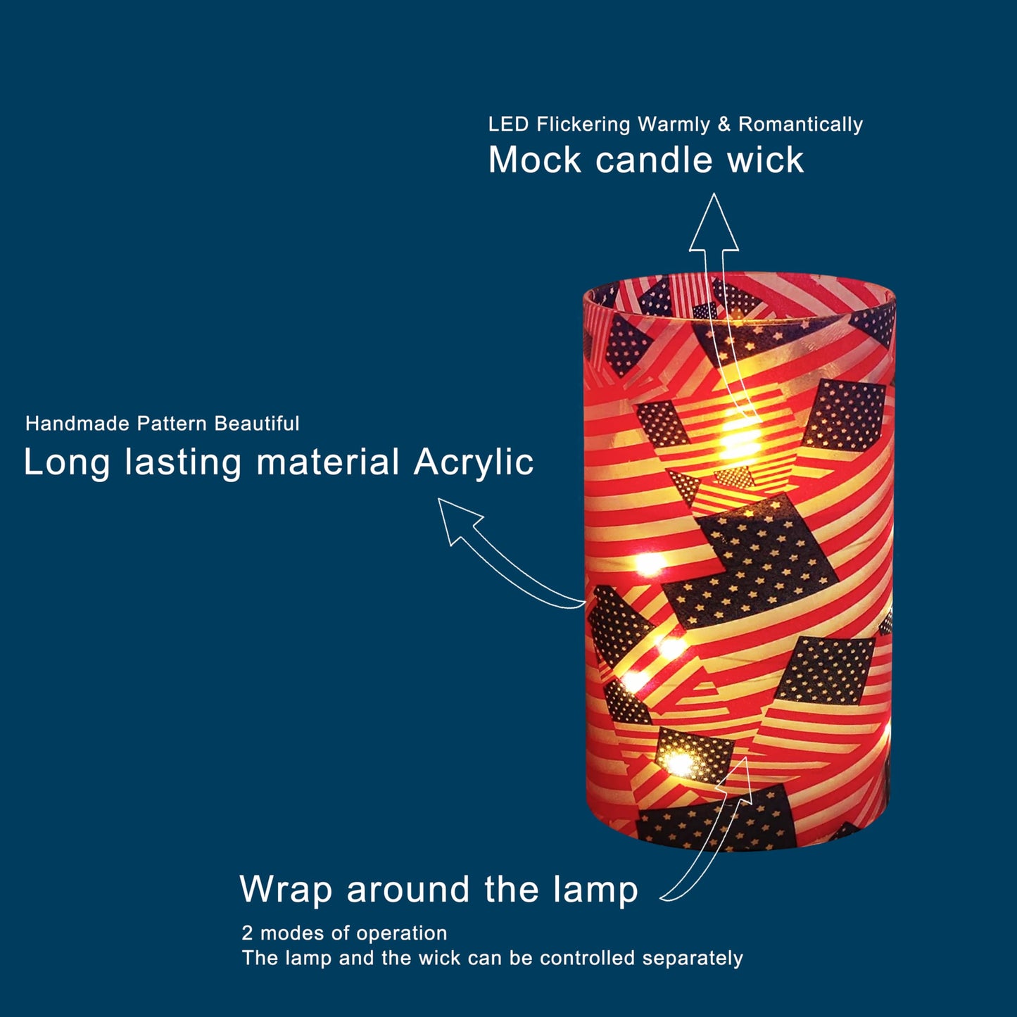 Patriotic Flickering Flameless Candles Stars and Stripes US Flag, Embedded Star String Lights, Battery Operated Acrylic LED Pillar Candles with 11-Key Remote and Timer for Home Decoration, 3 Pack